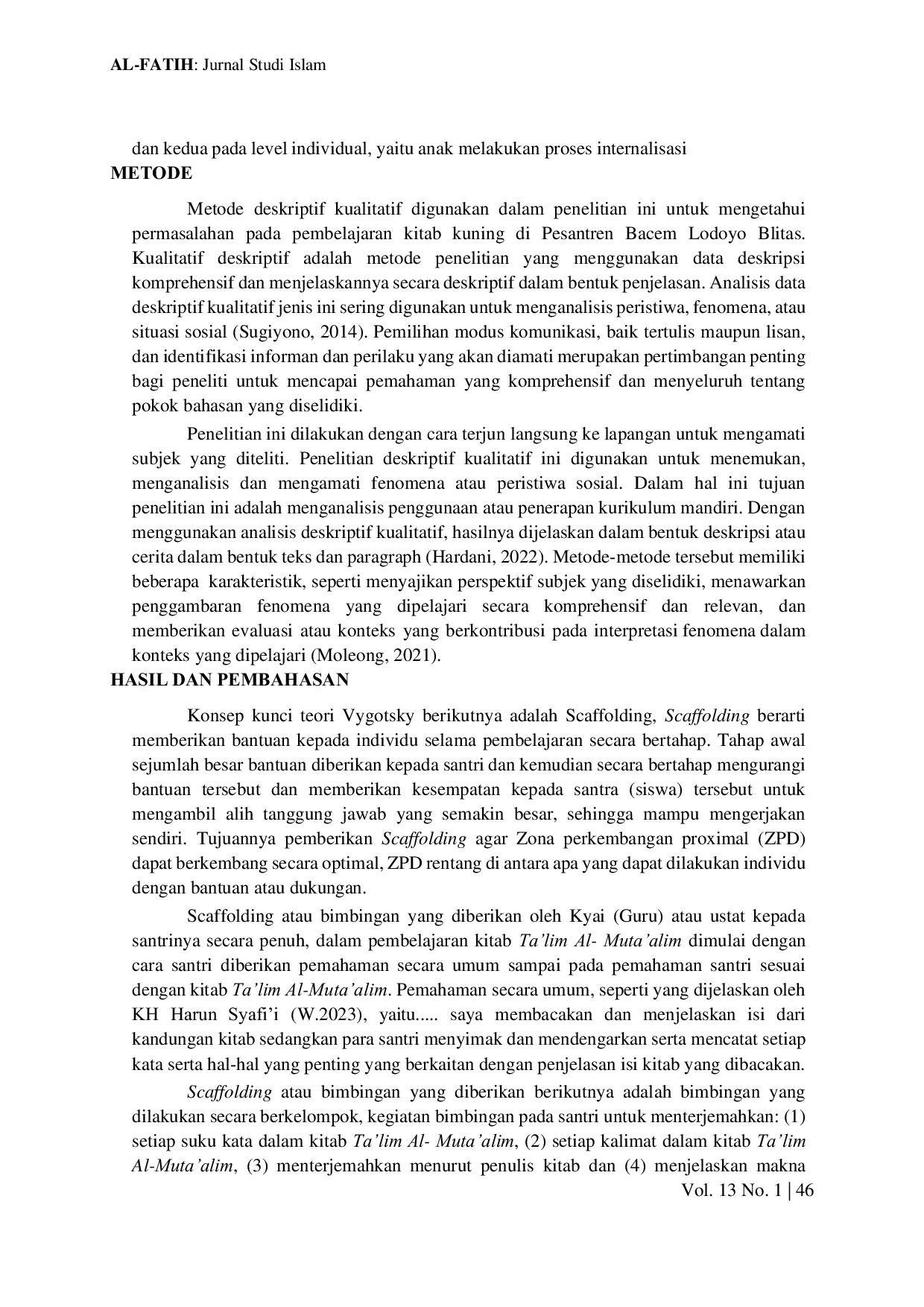 JURIS Pembelajaran Kitab Ta lim Al Muta allim Dalam Perspektif Teori Vygotsky Di Pondok Pesantren Sirojuth Tholibin Bacem Lodoyo Kabupaten Blitar