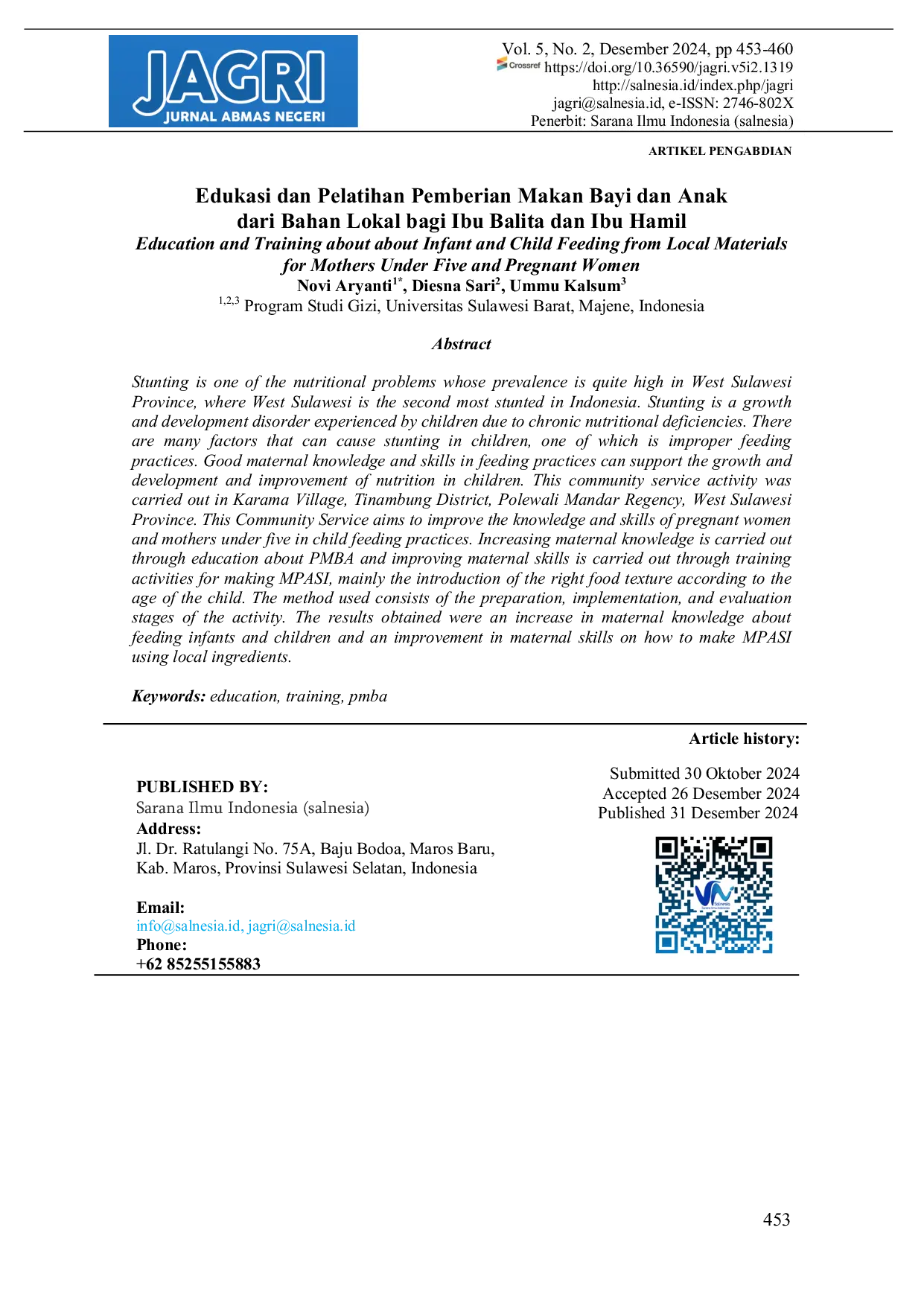 JURIS Edukasi dan Pelatihan Pemberian Makan Bayi dan Anak dari Bahan Lokal bagi Ibu Balita dan Ibu Hamil