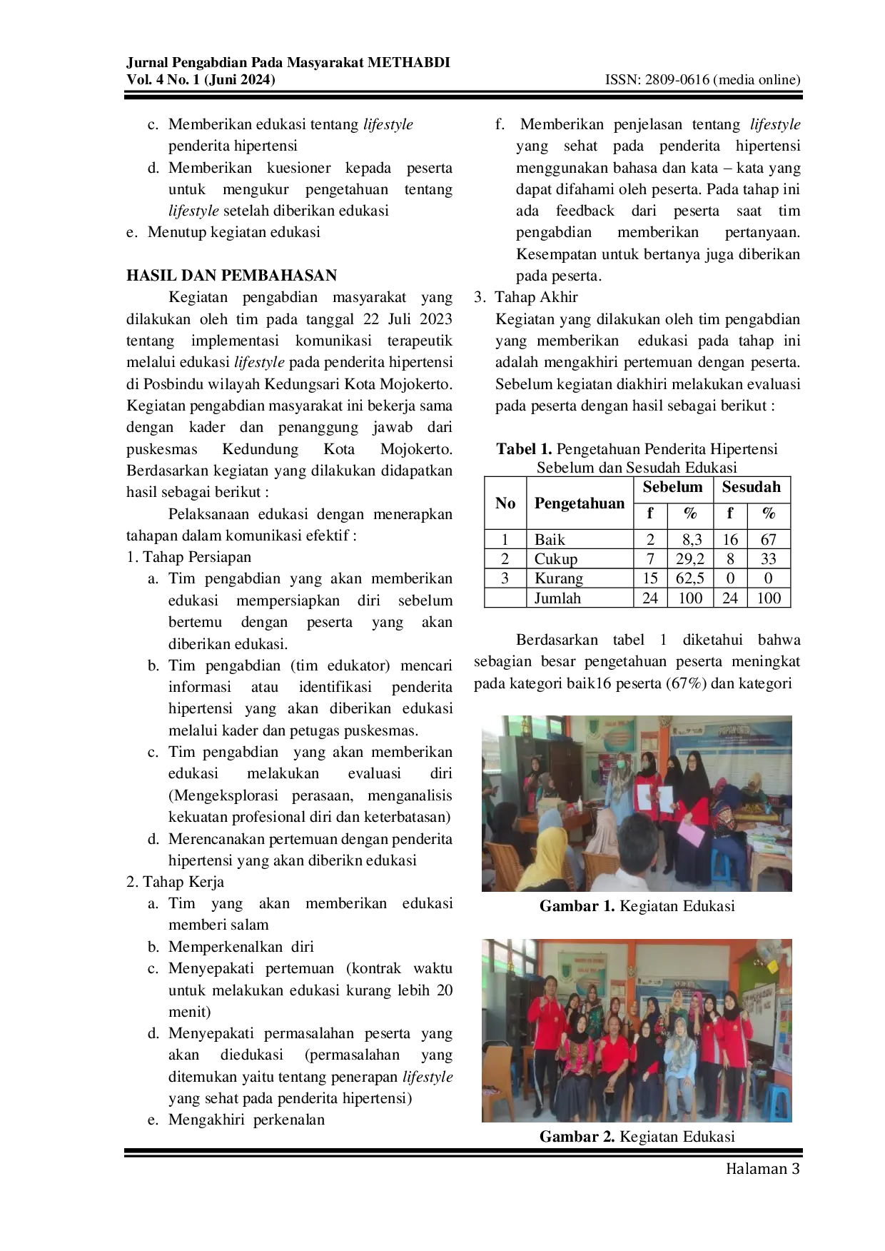 JURIS Penerapan Komunikasi Terapeutik Melalui Pendidikan Kesehatan tentang Lifestyle pada Penderita Hipertensi