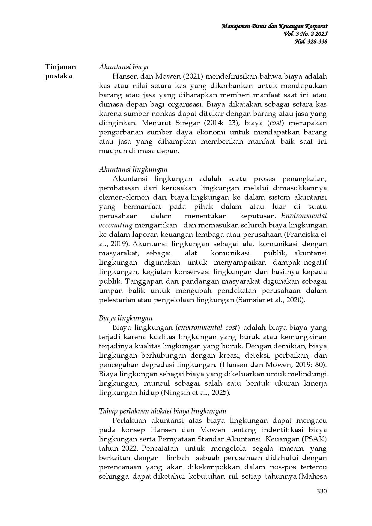 juris Analisis Pengalokasian dan Penyajian Environmental Cost pada Rumah Sakit Umum Monompia GMIBM Kotamobagu