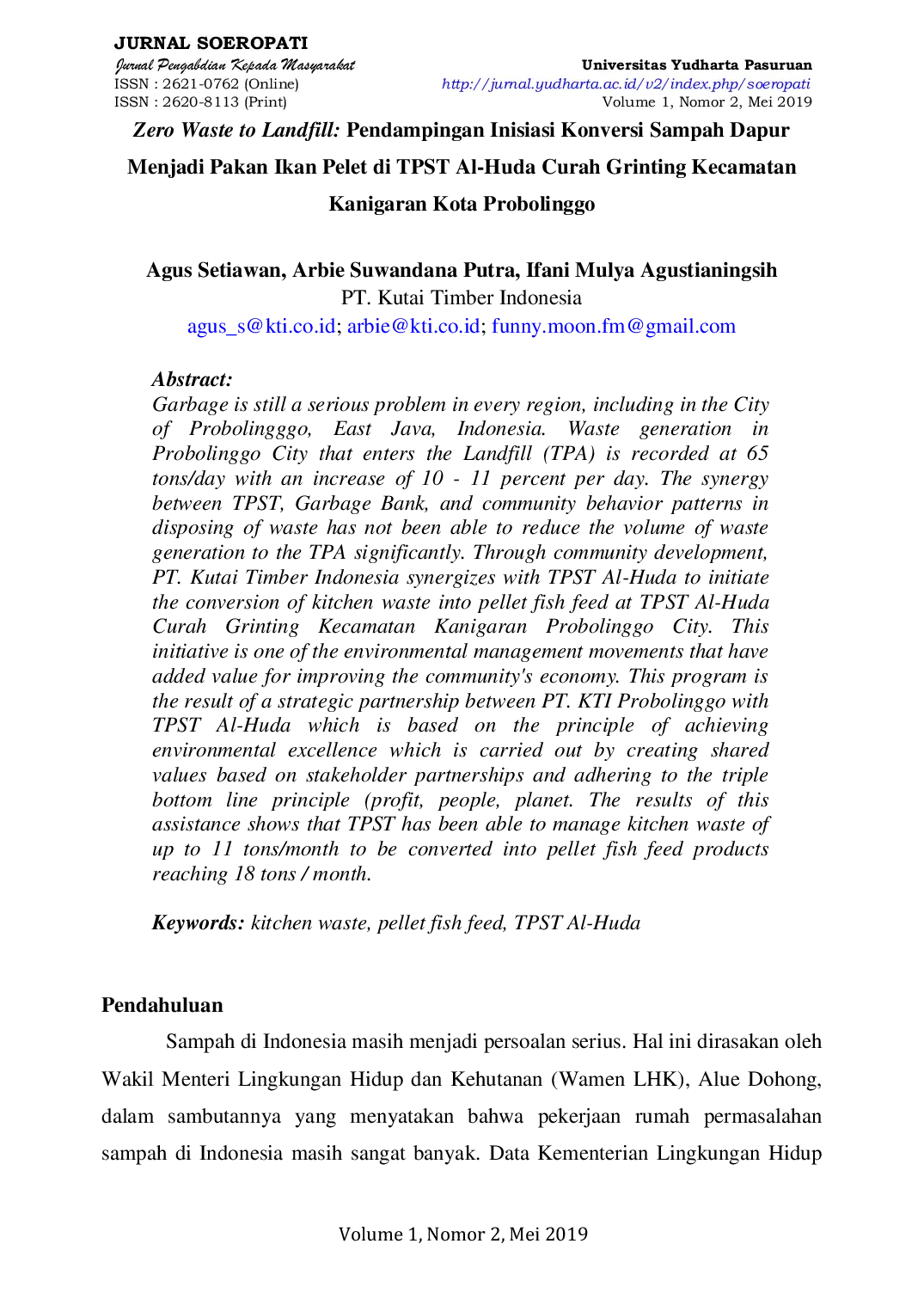 JURIS Zero Waste to Landfill Pendampingan Inisiasi Konversi Sampah Dapur Menjadi Pakan Ikan Pelet di TPST Al Huda Curah Grinting Kecamatan Kanigaran Kota Probolinggo