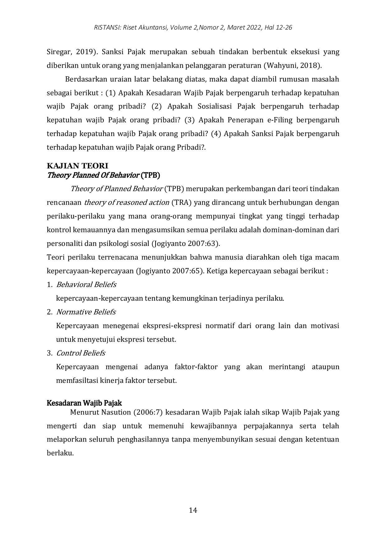 JURIS Pengaruh Kesadaran Wajib Pajak Sosialisasi Pajak Penerapan E Filing Dan Sanksi Pajak Terhadap Kepatuhan Wajib Pajak Orang Pribadi