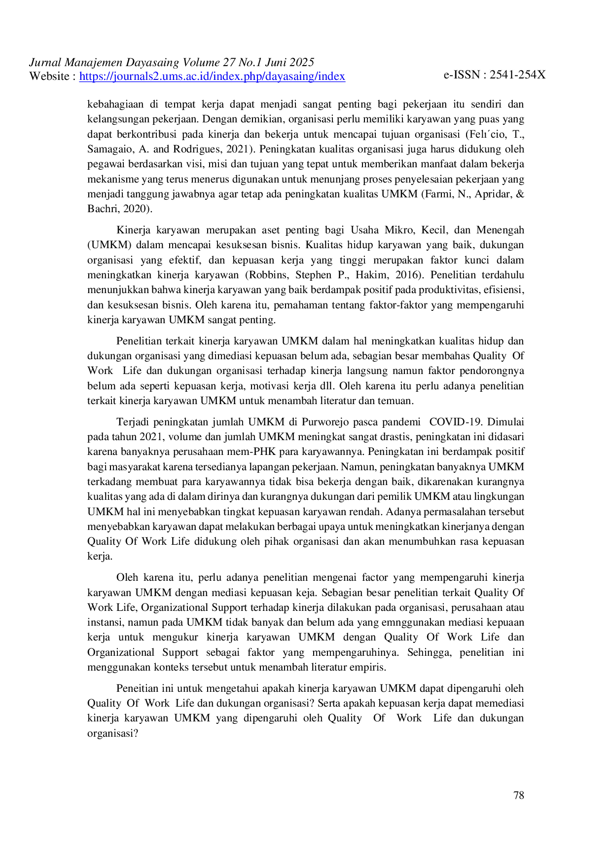 JURIS Empowerment Of Msme Employees Quality Of Work Life Organizational Support And Job Satisfaction