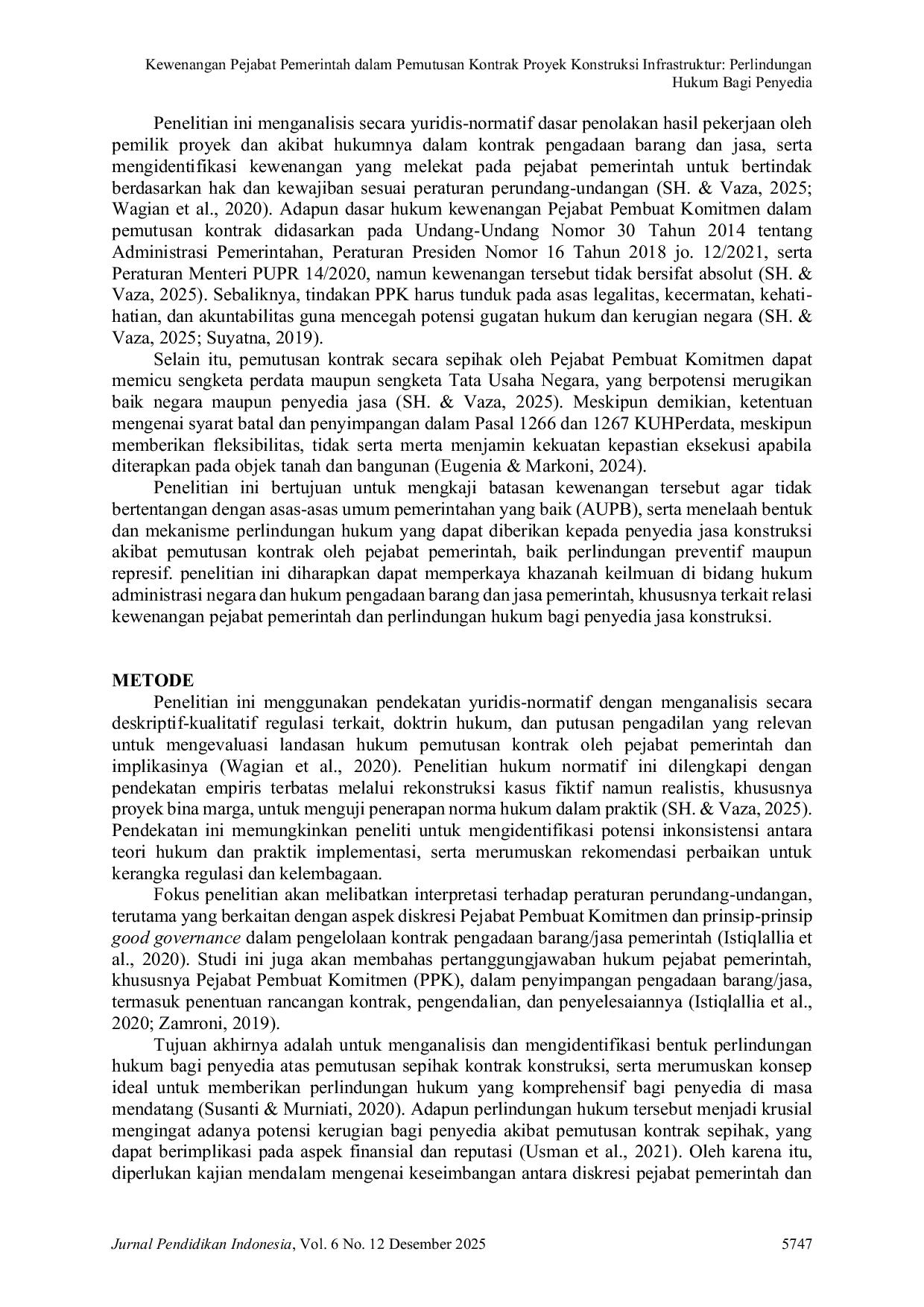 JURIS Kewenangan Pejabat Pemerintah dalam Pemutusan Kontrak Proyek Konstruksi Infrastruktur Perlindungan Hukum Bagi Penyedia