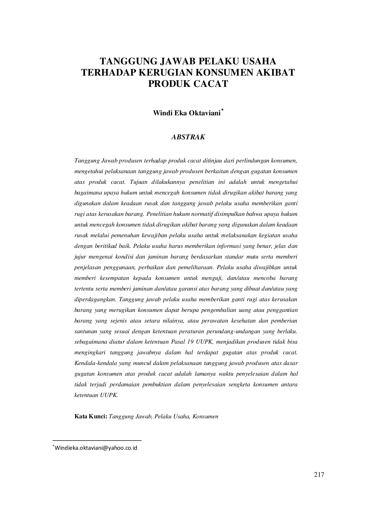 juris Tanggung Jawab Pelaku Usaha Terhadap Kerugian Konsumen Akibat Produk Cacat