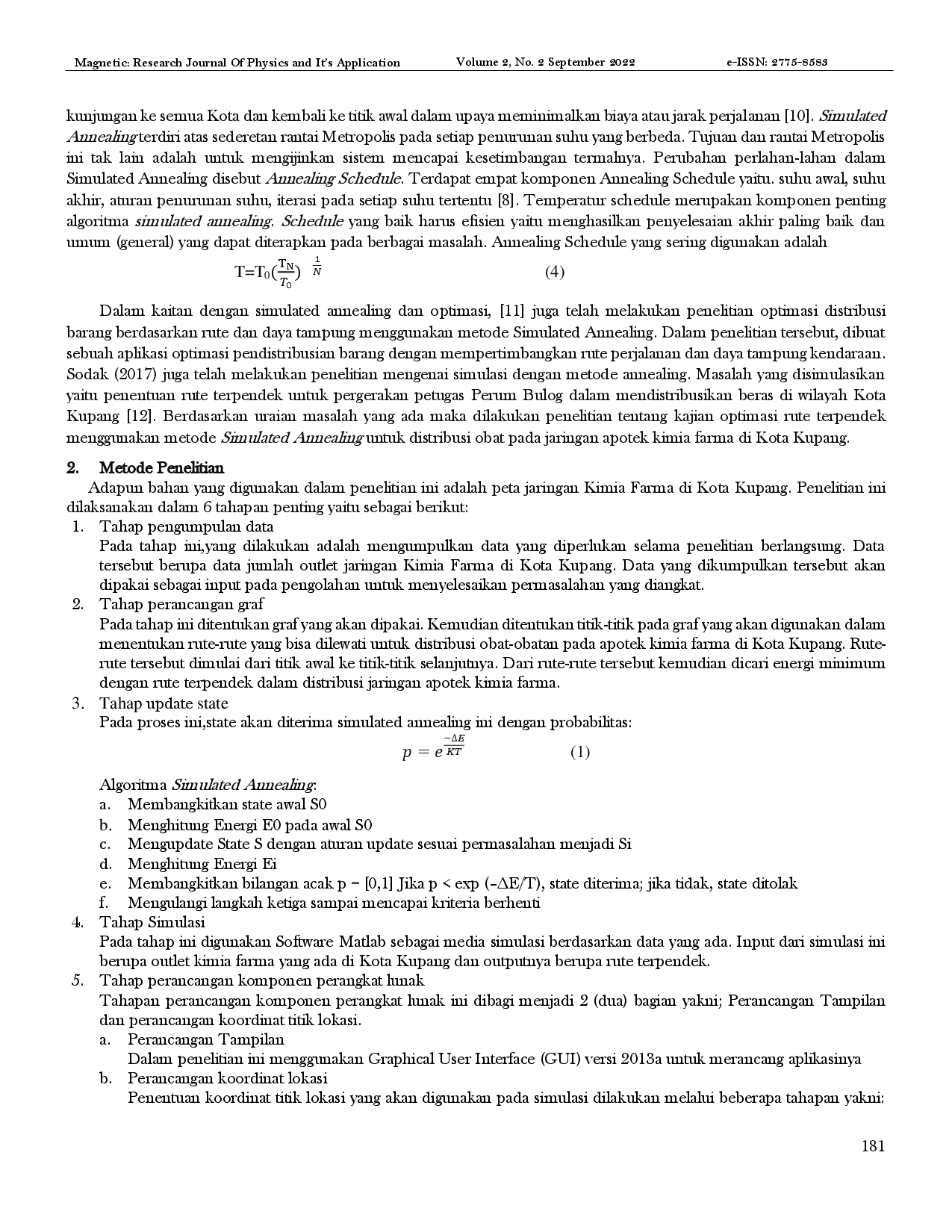 juris Kajian Optimasi Rute Terpendek Menggunakan Metode Simulated Annealing untuk Distribusi Obat pada Jaringan Apotek Kimia Farma di Kota Kupang