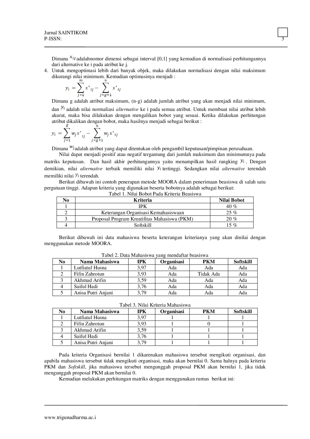 JURIS Sistem Pendukung Keputusan Untuk Kelayakan Penerima Redistribusi Tanah Bagi Masyarakat Pada Kantor Pertanahan Kabupaten Donggala Menggunakan Metode MOORA