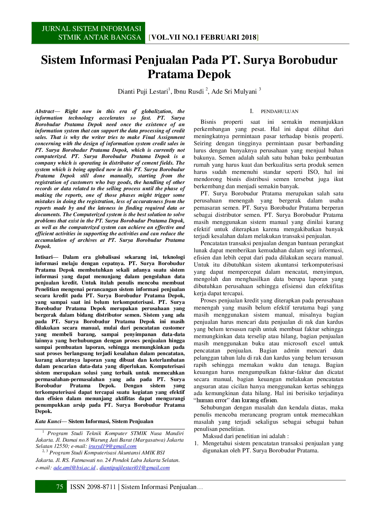 juris Sistem Informasi Penjualan Pada PT Surya Borobudur Pratama Depok