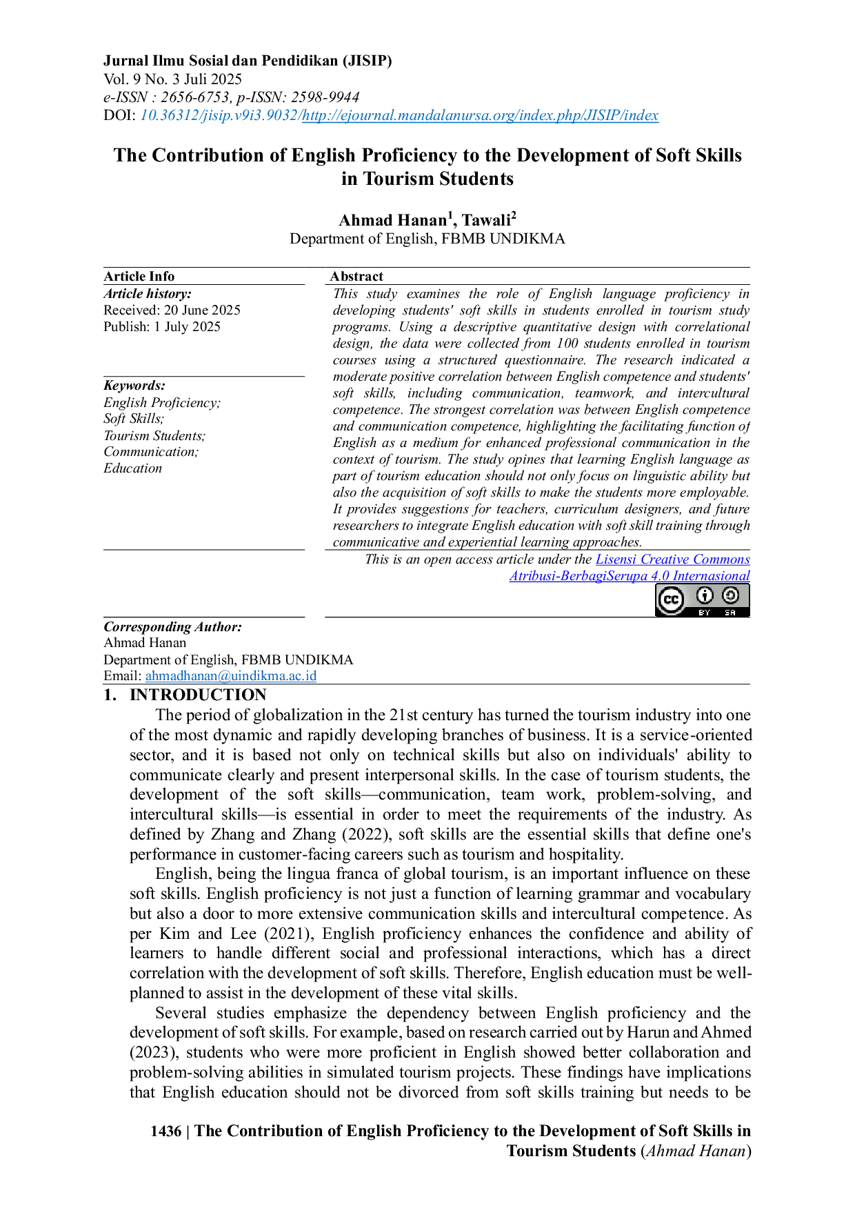 JURIS The Contribution of English Proficiency to the Development of Soft Skills in Tourism Students