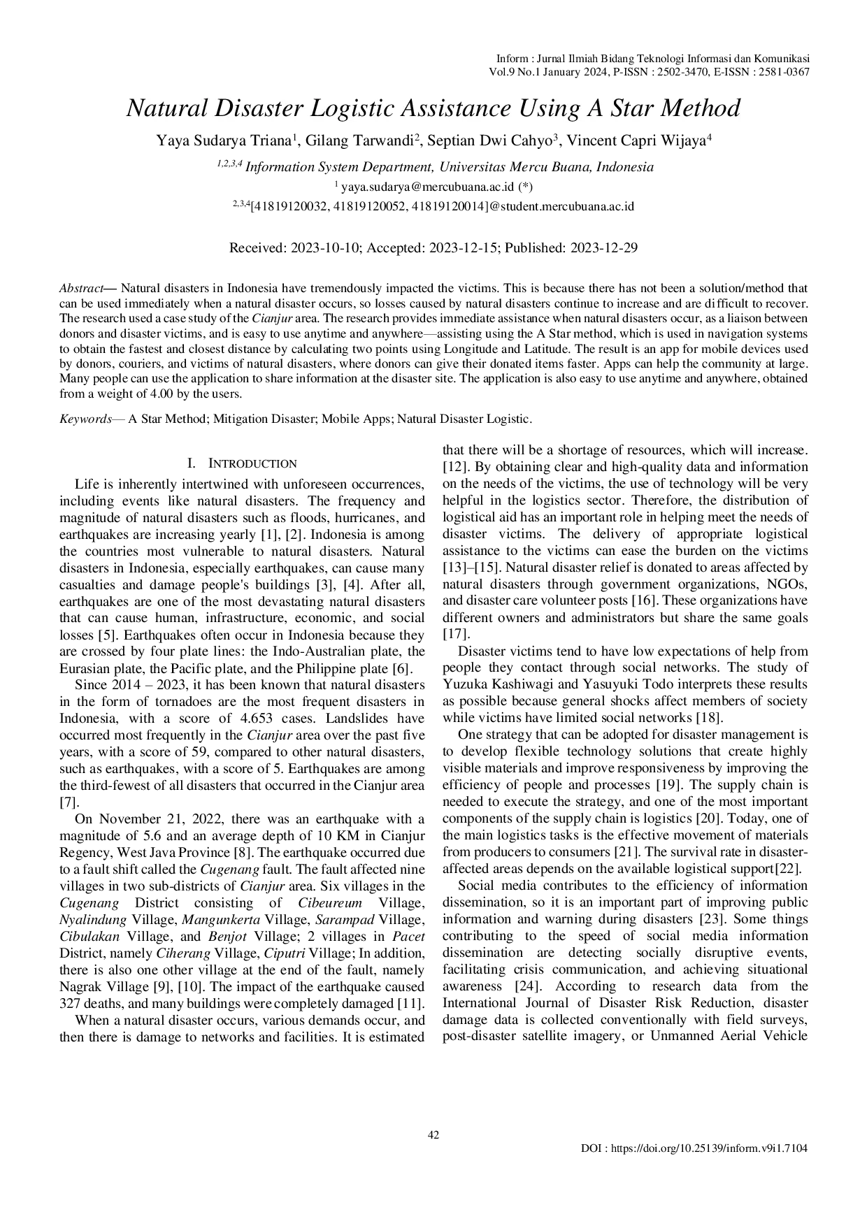 JURIS Natural Disaster Logistic Assistance Using A Star Method