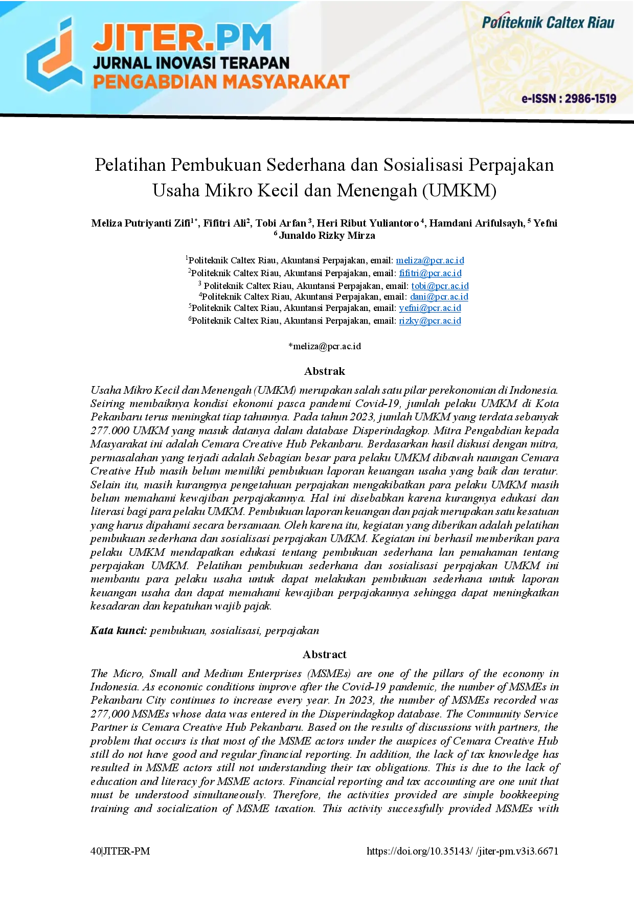 juris Pelatihan Pembukuan Sederhana dan Sosialisasi Perpajakan Usaha Mikro Kecil dan Menengah UMKM