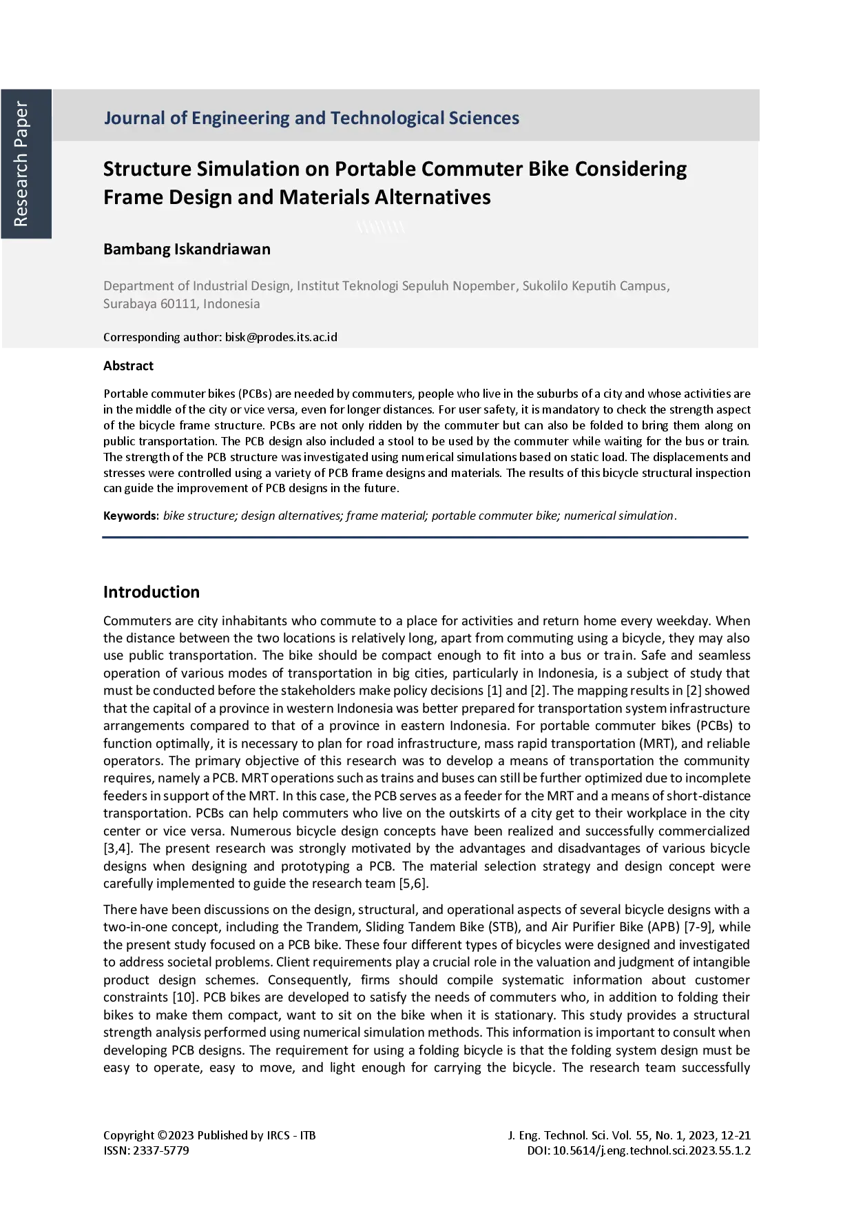 juris Structure Simulation on Portable Commuter Bike Considering Frame Design and Materials Alternatives