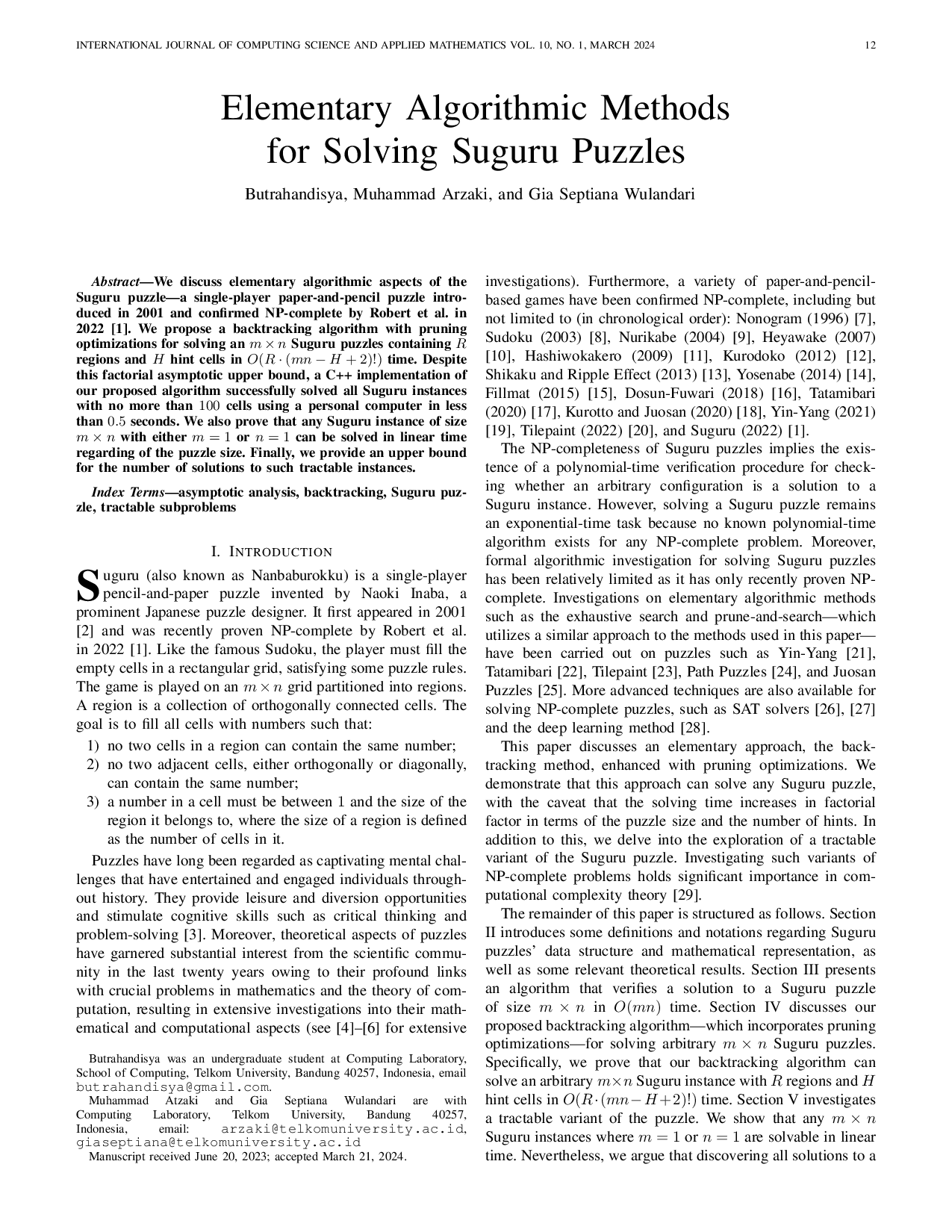 JURIS Elementary Algorithmic Methods for Solving Suguru Puzzles