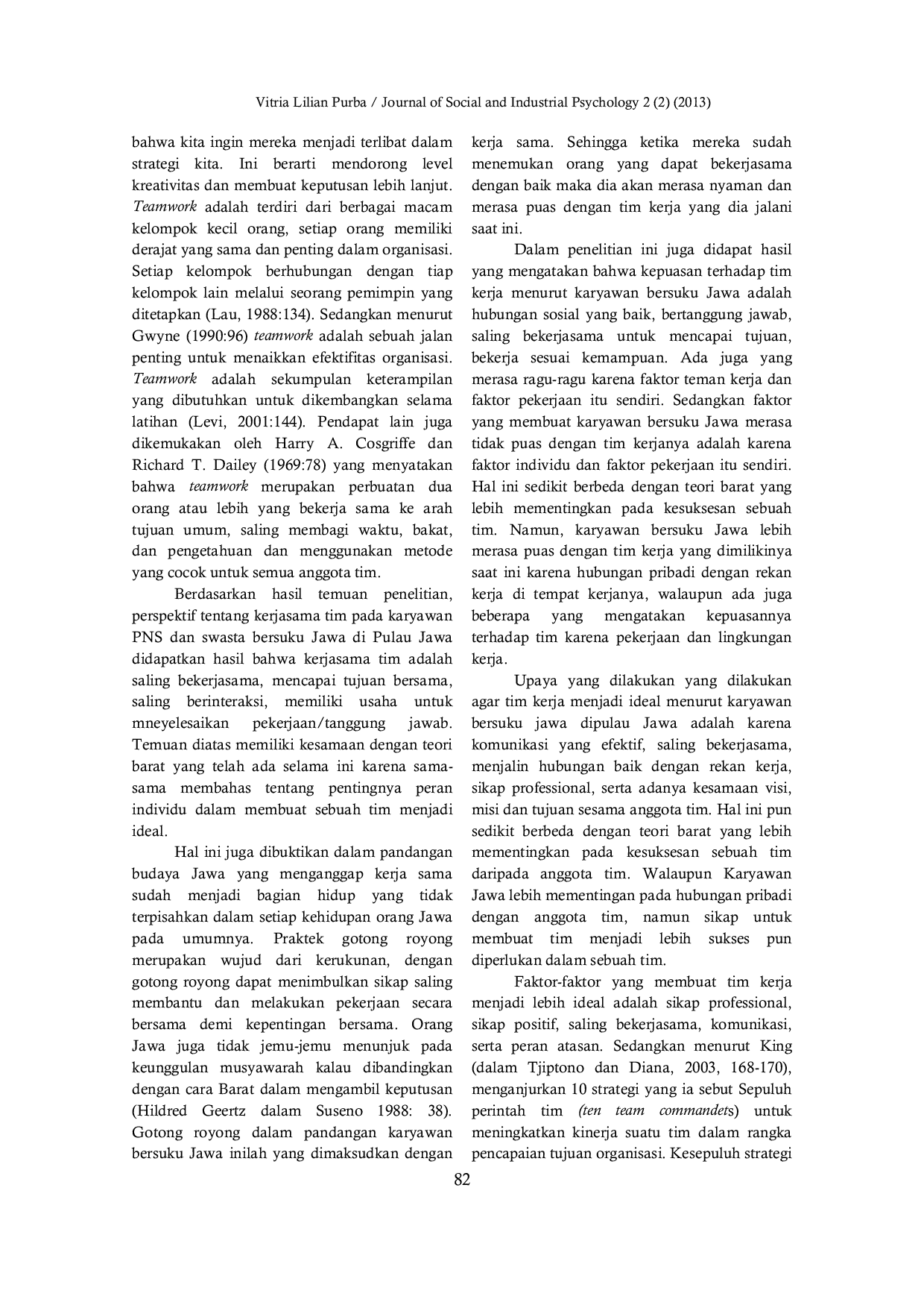 JURIS Teamwork Studi Indigenous pada Karyawan PNS dan Swasta Bersuku Jawa