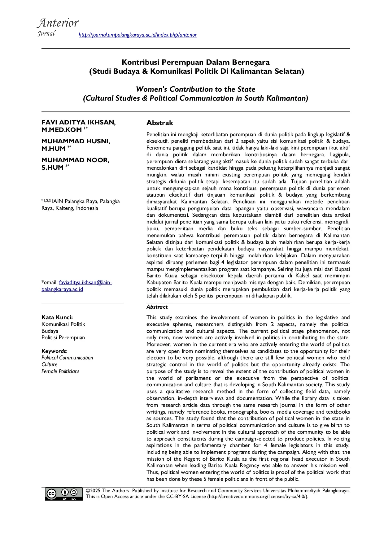 JURIS Kontribusi Perempuan dalam Bernegara Studi Budaya dan Komunikasi Politik di Kalimantan Selatan