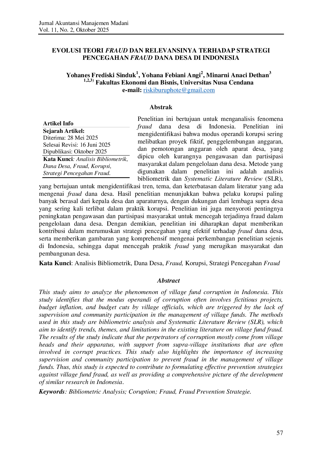 JURIS Evolusi Teori Fraud dan Relevansinya Terhadap Strategi Pencegahan Fraud Dana Desa di Indonesia
