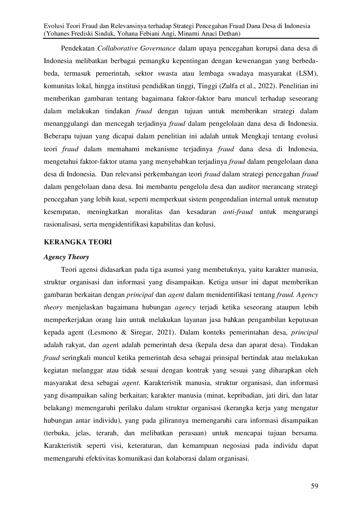 JURIS Evolusi Teori Fraud dan Relevansinya Terhadap Strategi Pencegahan Fraud Dana Desa di Indonesia