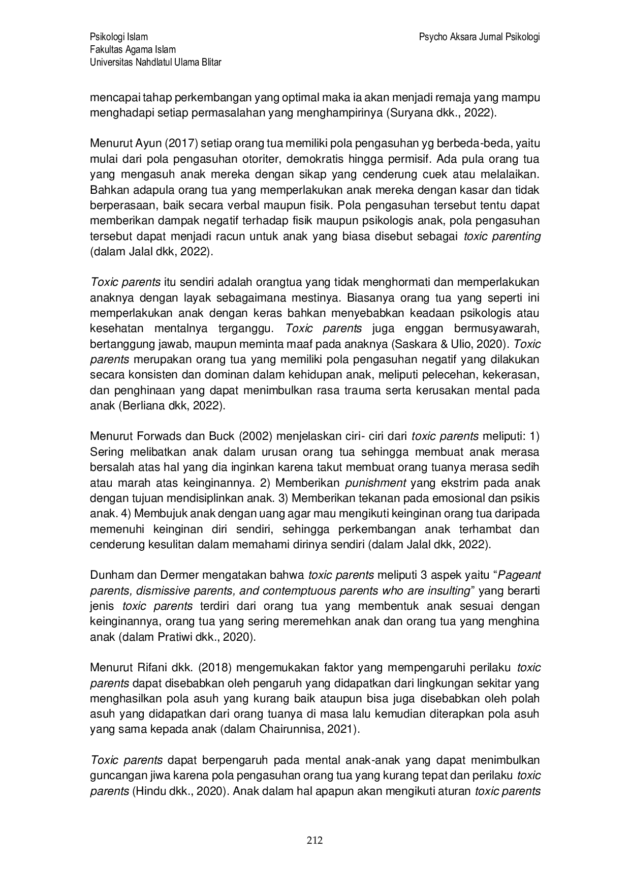 JURIS Dampak Toxic Parents terhadap Kesehatan Mental Remaja Akhir