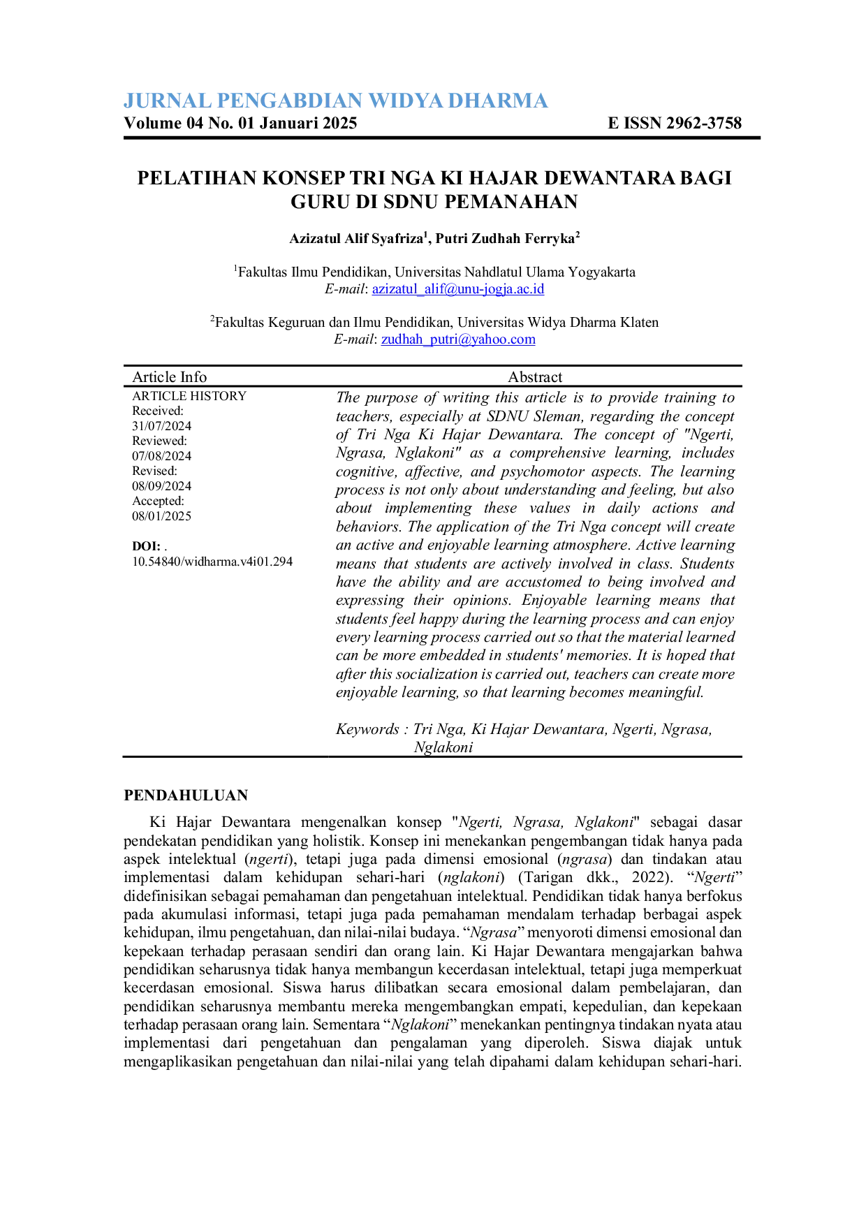 JURIS Pelatihan Konsep Tri Nga Ki Hajar Dewantara Bagi Guru Di Sdnu Pemanahan