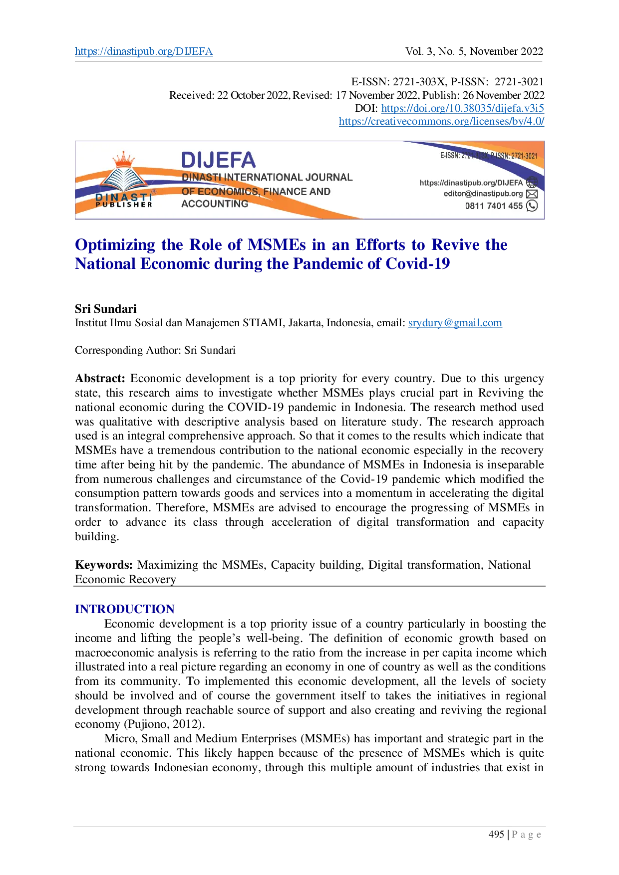juris Optimizing the Role of MSMEs in an Efforts to Revive the National Economic during the Pandemic of Covid 19