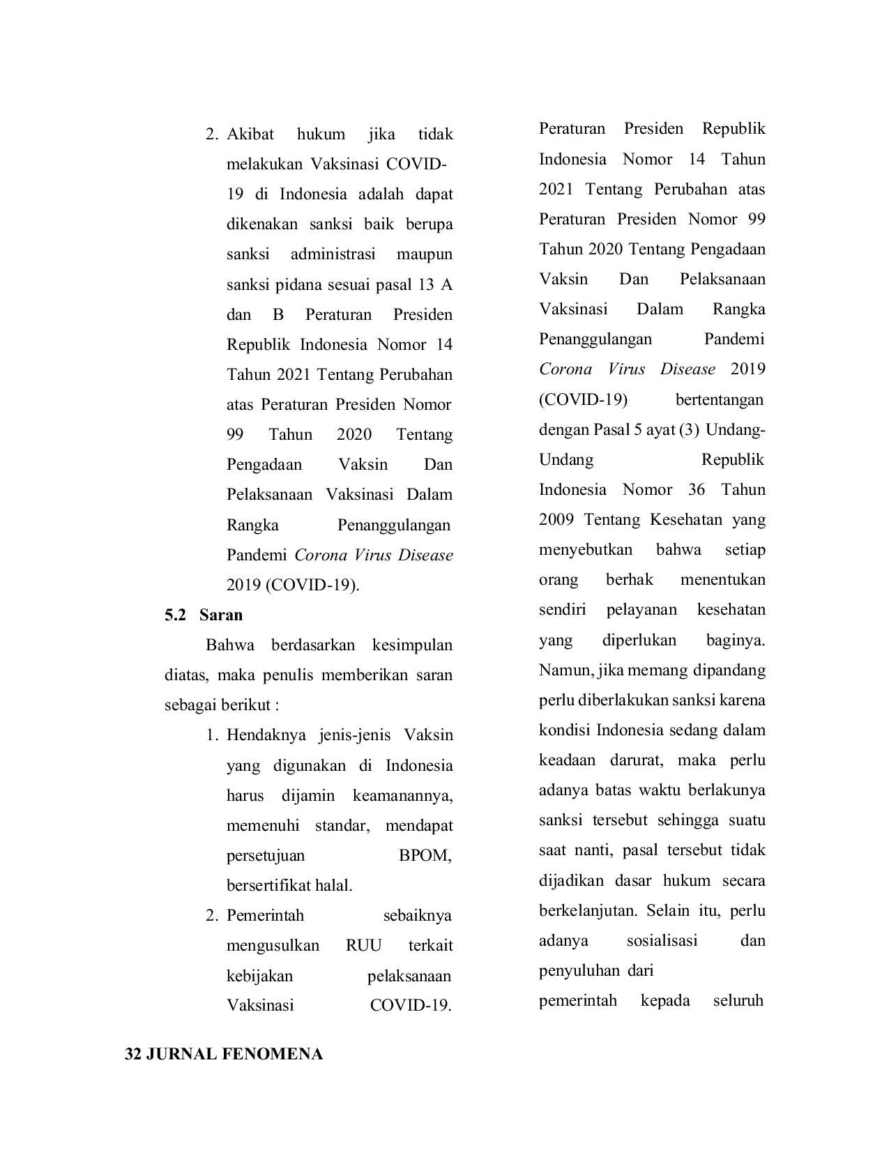 JURIS Vaksinasi Covid 19 Dalam Perspektif Hukum Di Indonesia
