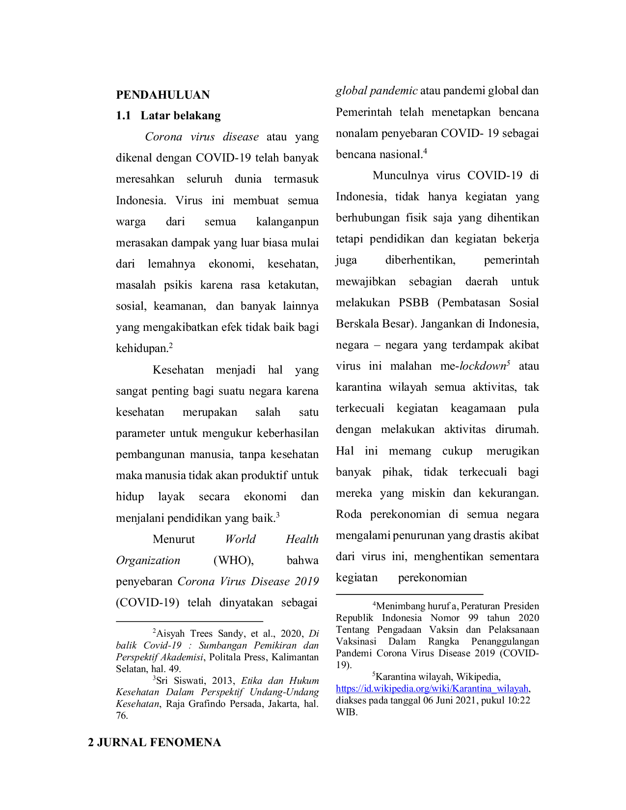 JURIS Vaksinasi Covid 19 Dalam Perspektif Hukum Di Indonesia