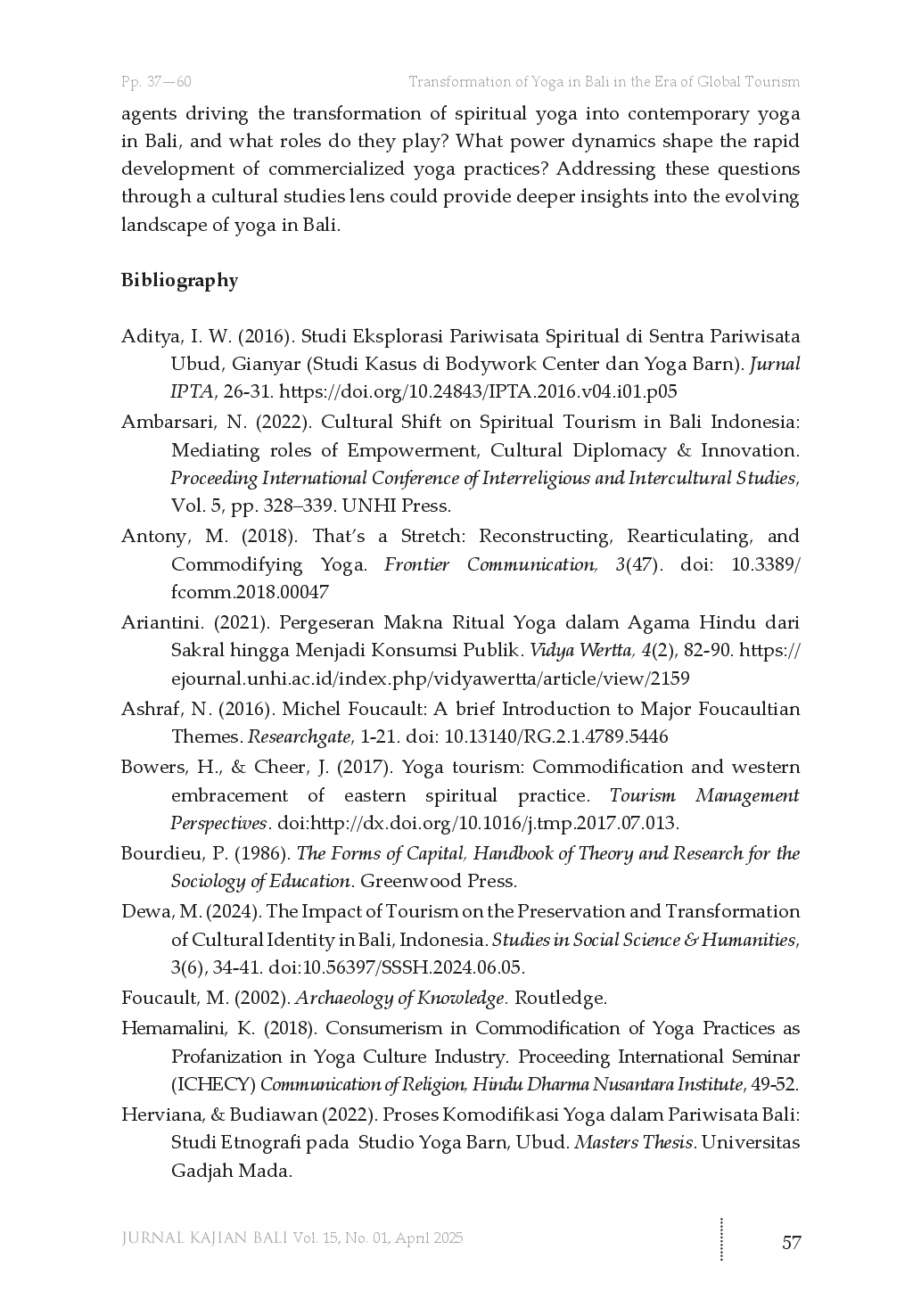 juris Transformation of Yoga in Bali in the Era of Global Tourism