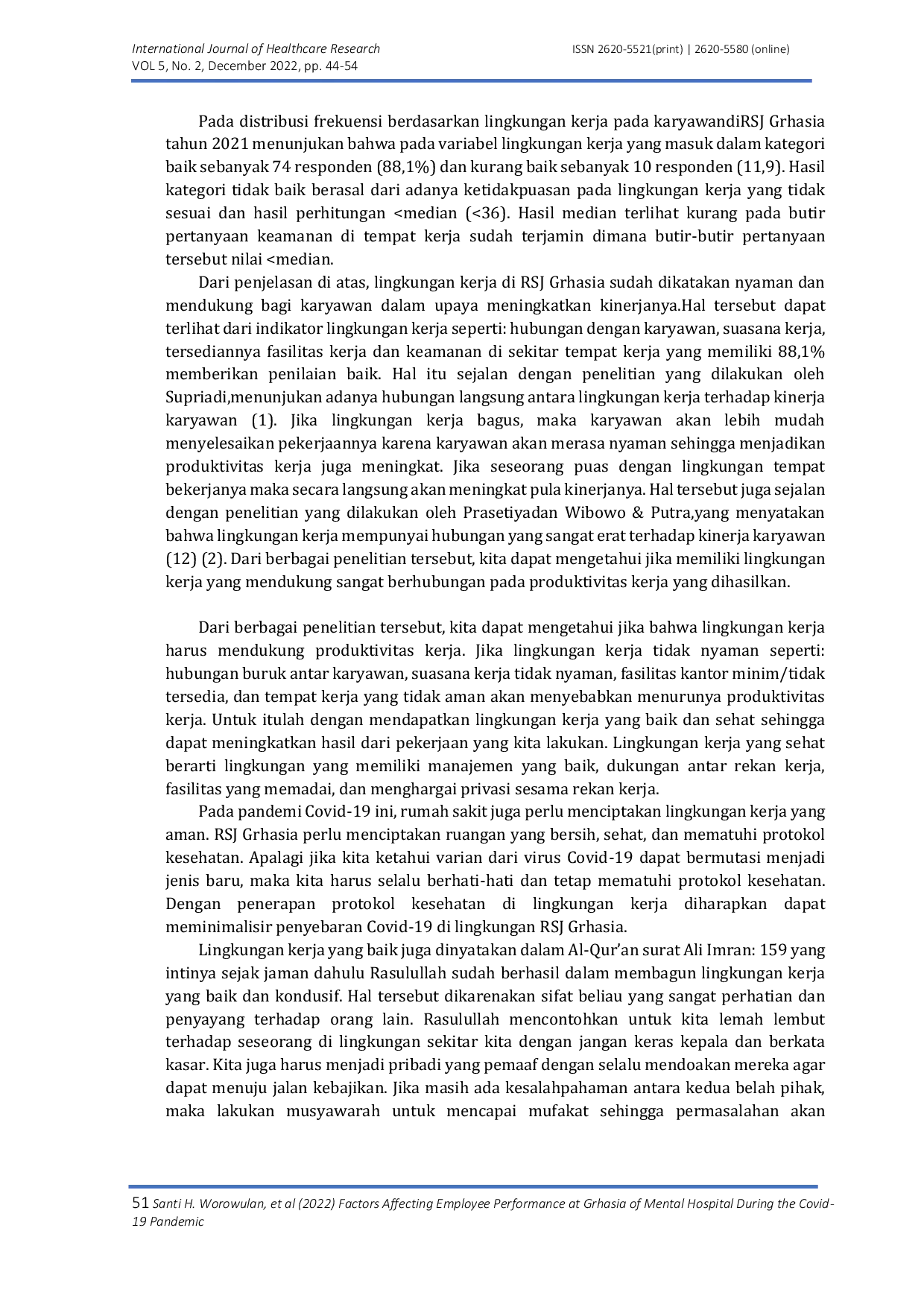 JURIS Faktor Faktor Yang Mempengaruhi Kinerja Karyawan Di Rumah Sakit Jiwa Grhasia Selama Pandemi COVID 19