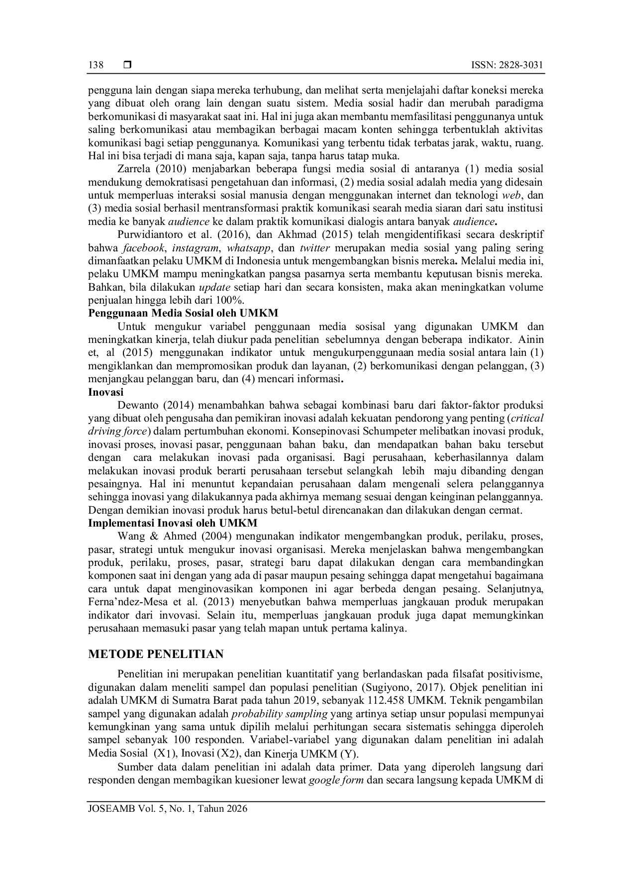 JURIS Pengaruh Penggunaan Media Sosial Dan Inovasi Terhadap Kinerja Umkm Di Provinsi Sumatra Barat Pada Masa Pandemi COVID 19