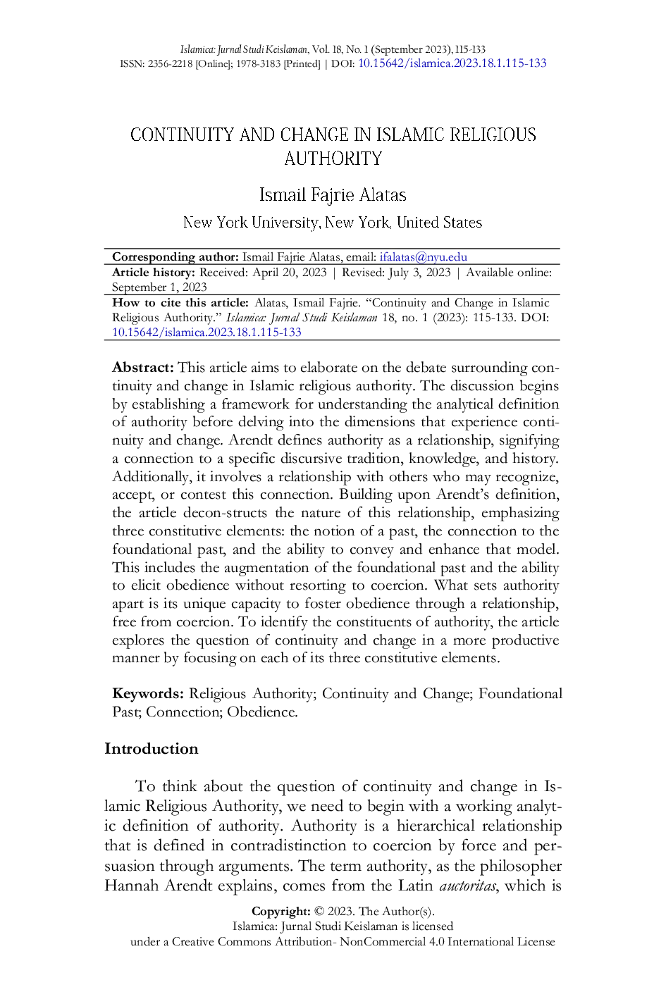 JURIS Continuity and Change in Islamic Religious Authority