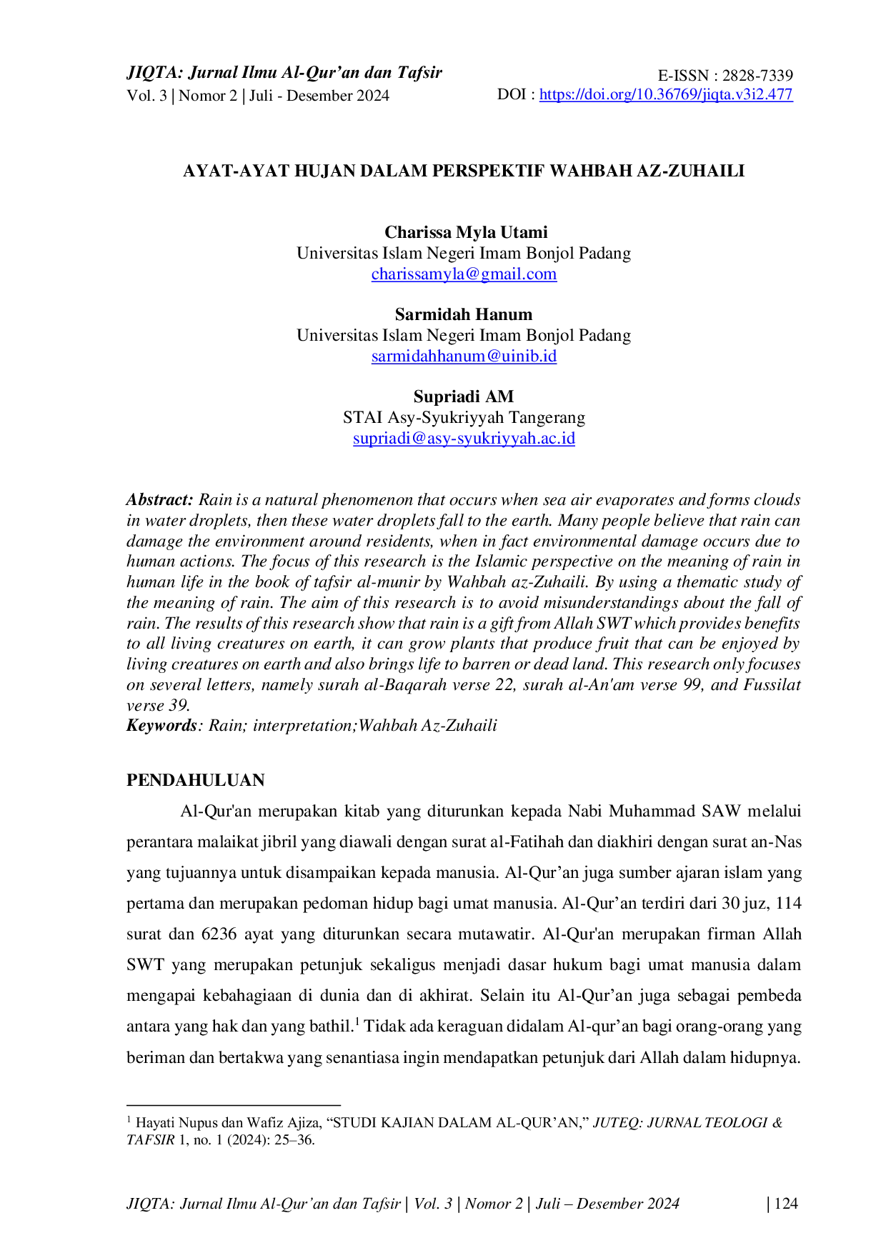 JURIS Ayat Ayat Hujan Dalam Perspektif Wahbah Az Zuhaili
