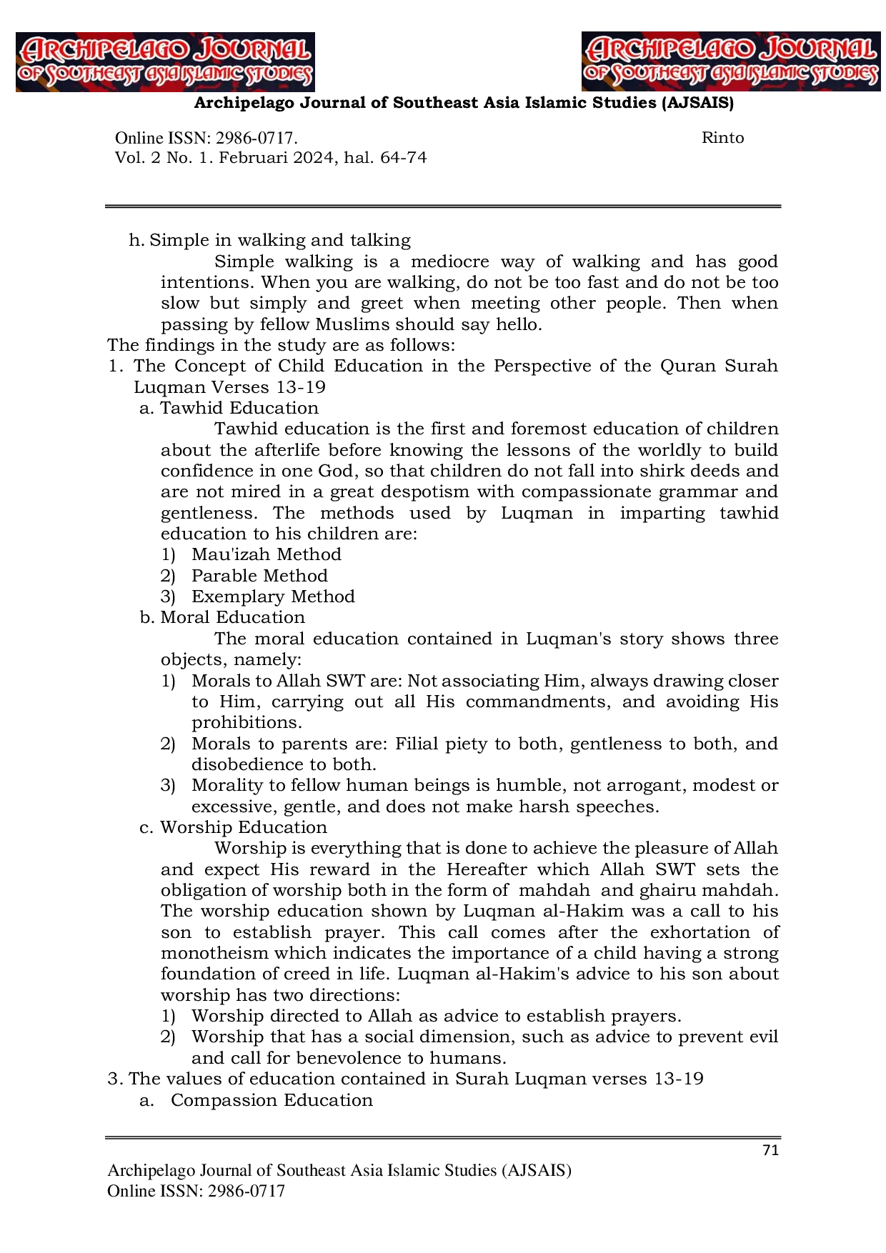 JURIS The Concept of Child Education in Perspective Al Quran Surah Luqman Verses 13 19 According to Tafsir Al Misbah M Quraish Shihab