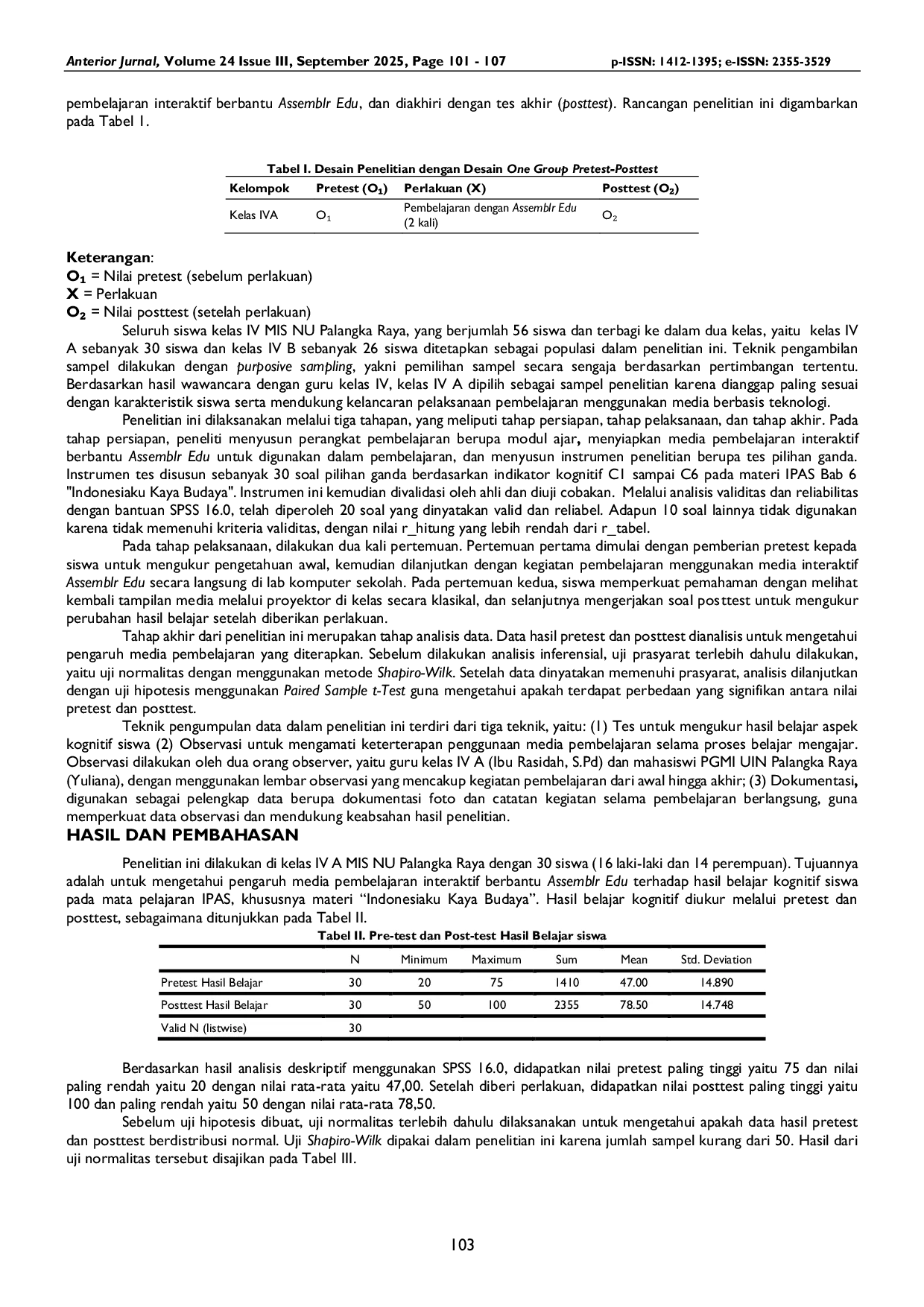 JURIS Pengaruh Penerapan Media Pembelajaran Interaktif Berbantu Assemblr Edu terhadap Hasil Belajar Aspek Kognitif pada Siswa Kelas IV MIS NU Palangka Raya