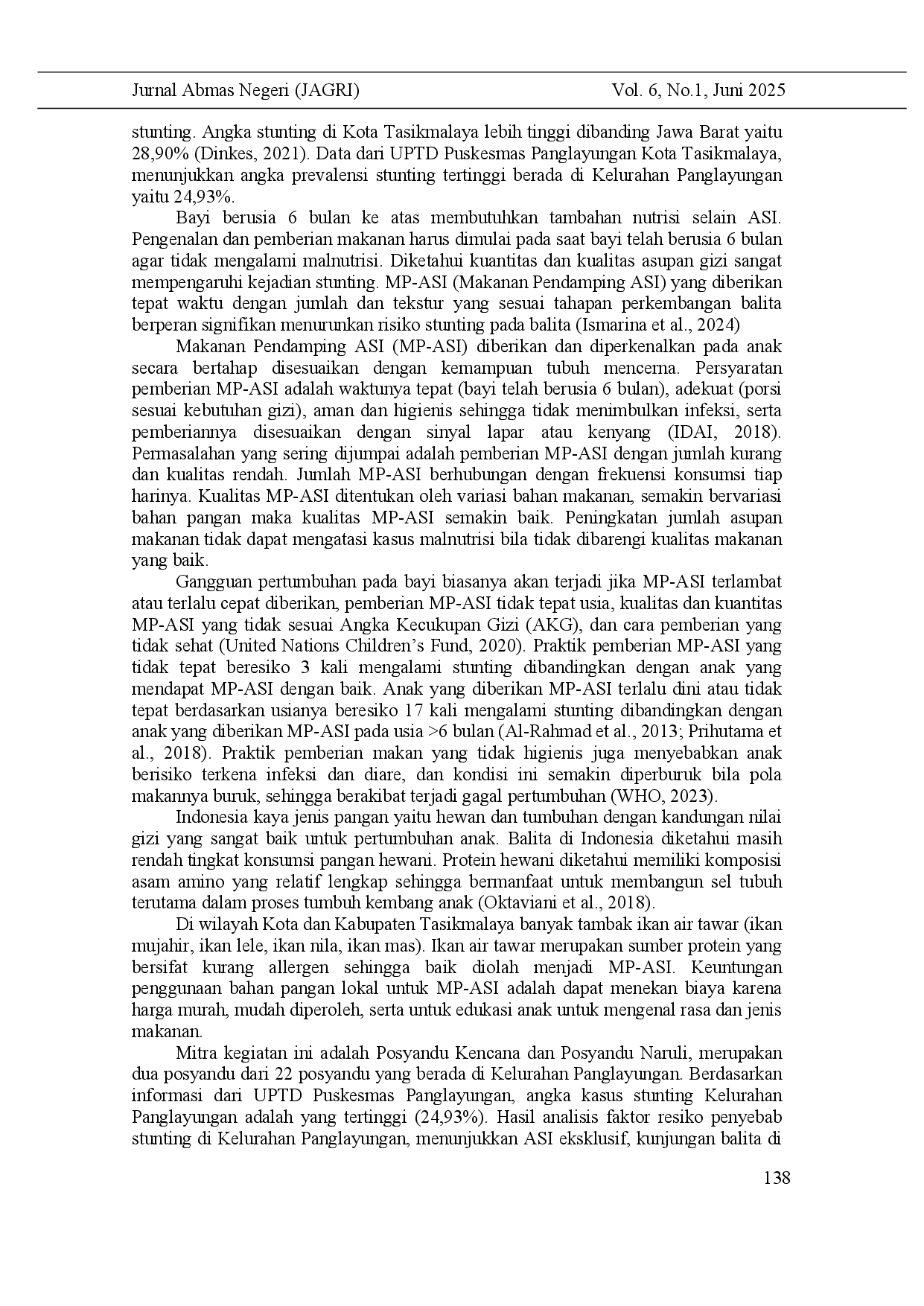 juris Effectiveness of Education on Providing Complementary Feeding Textures Appropriate to Toddlers Ages for Stunting Prevention