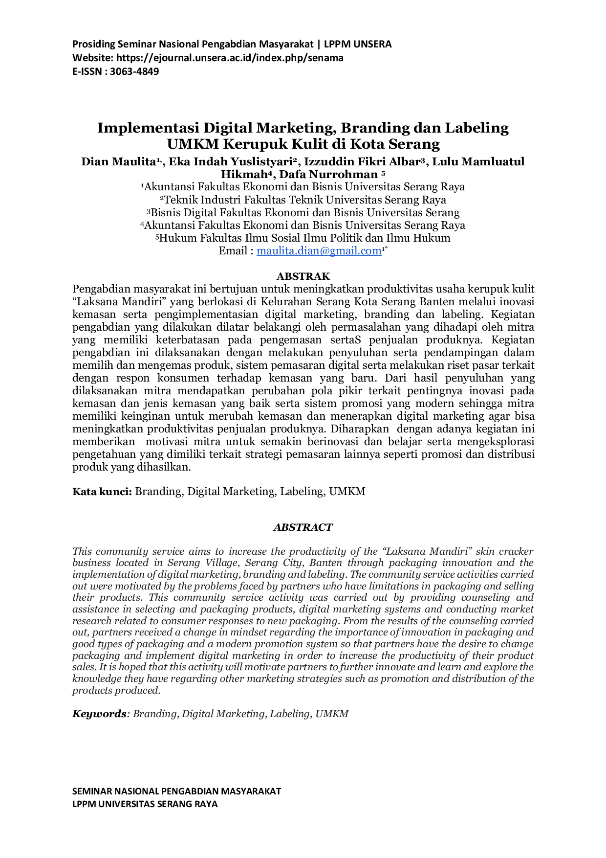 JURIS Implementasi Digital Marketing Branding dan Labeling UMKM Kerupuk Kulit di Kota Serang