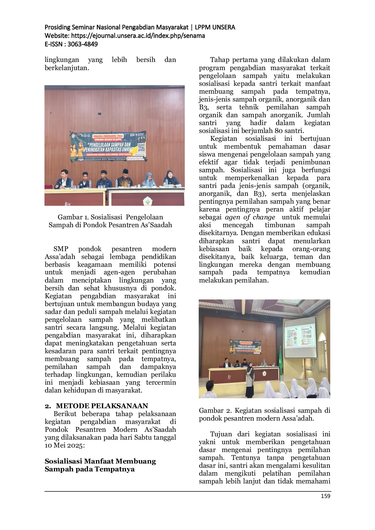 JURIS Sosialisasi Pengelolaan Sampah Berbasis Ekonomi Hijau di Pondok Pesantren As Sa adah Kabupaten Serang Banten