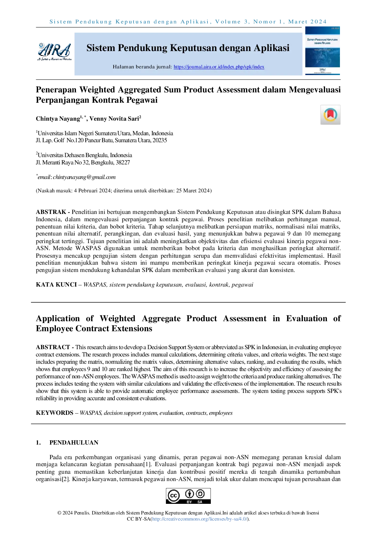 juris Penerapan Weighted Aggregated Sum Product Assessment dalam Mengevaluasi Perpanjangan Kontrak Pegawai