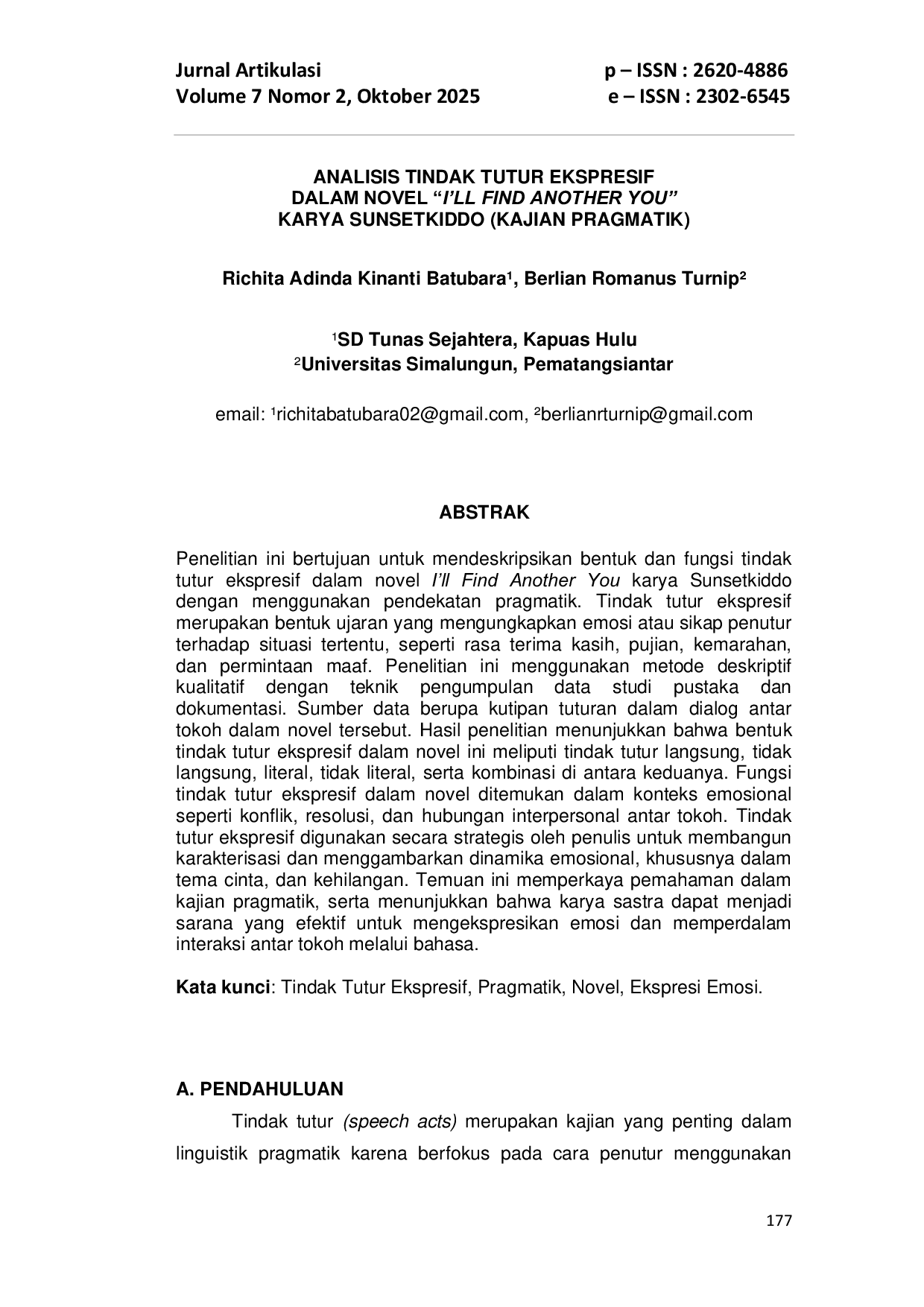 JURIS Analisis Tindak Tutur Ekspresif Dalam Novel I LL Find Another You Karya Sunsetkiddo Kajian Pragmatik