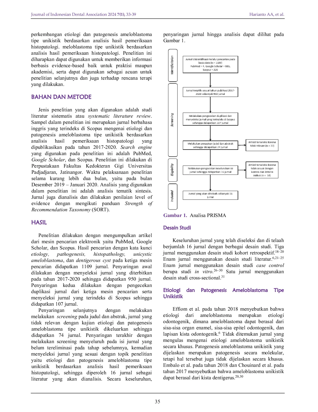 JURIS Etiology and Pathogenesis of Unicystic Ameloblastoma Based on the Histopathology Examination Result Analysis