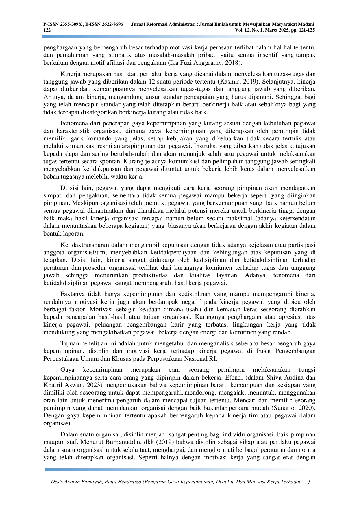 JURIS Pengaruh Gaya Kepemimpinan Disiplin Dan Motivasi Kerja Terhadap Kinerja Pegawai Pusat Pengembangan Perpustakaan Umum Dan Khusus Pada Perpustakaan Nasional Republik Indonesia