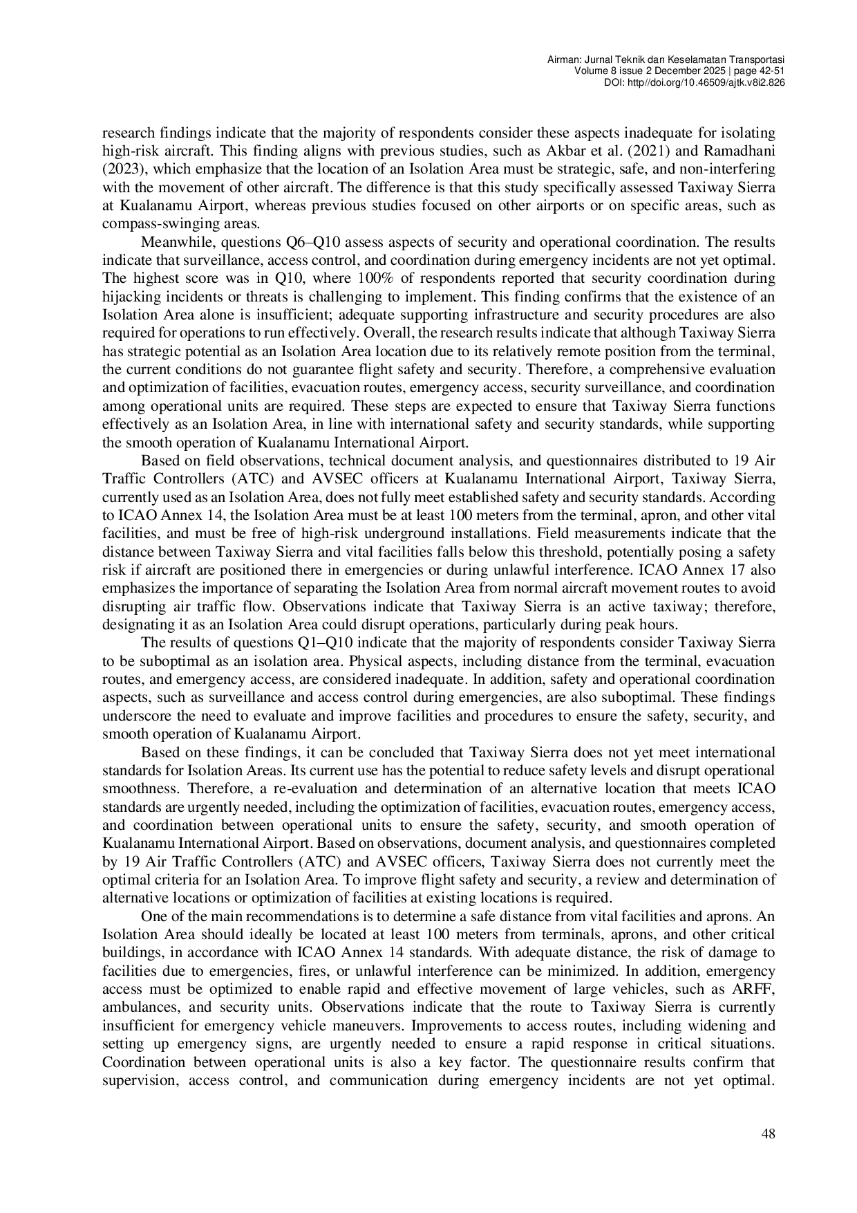 JURIS A Study on The Determination of Isolation Area on Taxiway Sierra Based on Aviation Safety and Security at Kualanamu International Airport
