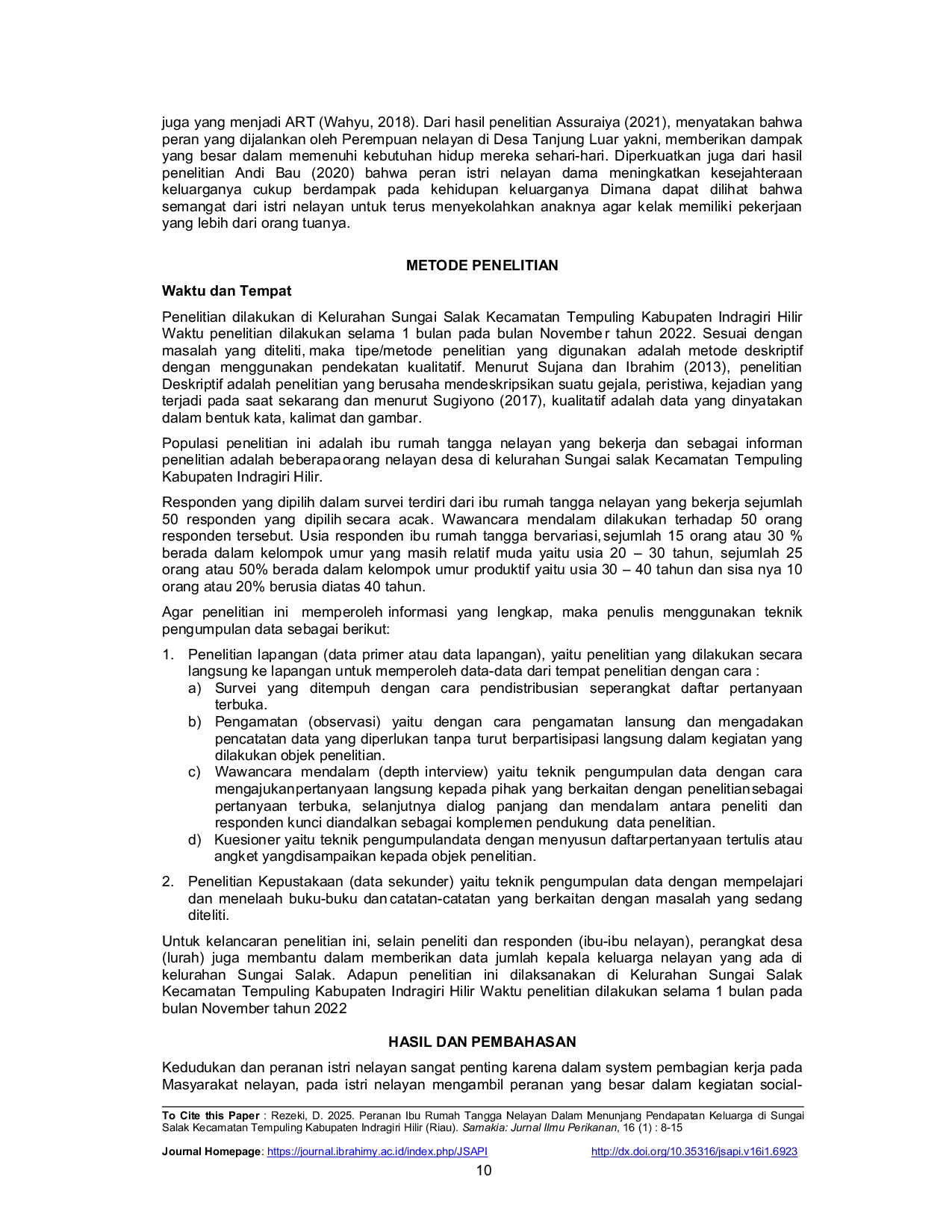 JURIS Peranan Ibu Rumah Tangga Nelayan Dalam Menunjang Pendapatan Keluarga di Sungai Salak Kecamatan Tempuling Kabupaten Indragiri Hilir Riau