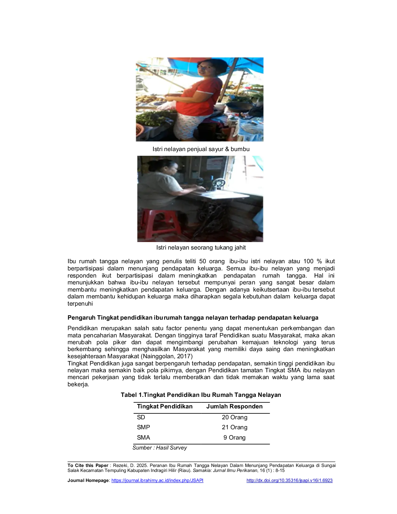 JURIS Peranan Ibu Rumah Tangga Nelayan Dalam Menunjang Pendapatan Keluarga di Sungai Salak Kecamatan Tempuling Kabupaten Indragiri Hilir Riau