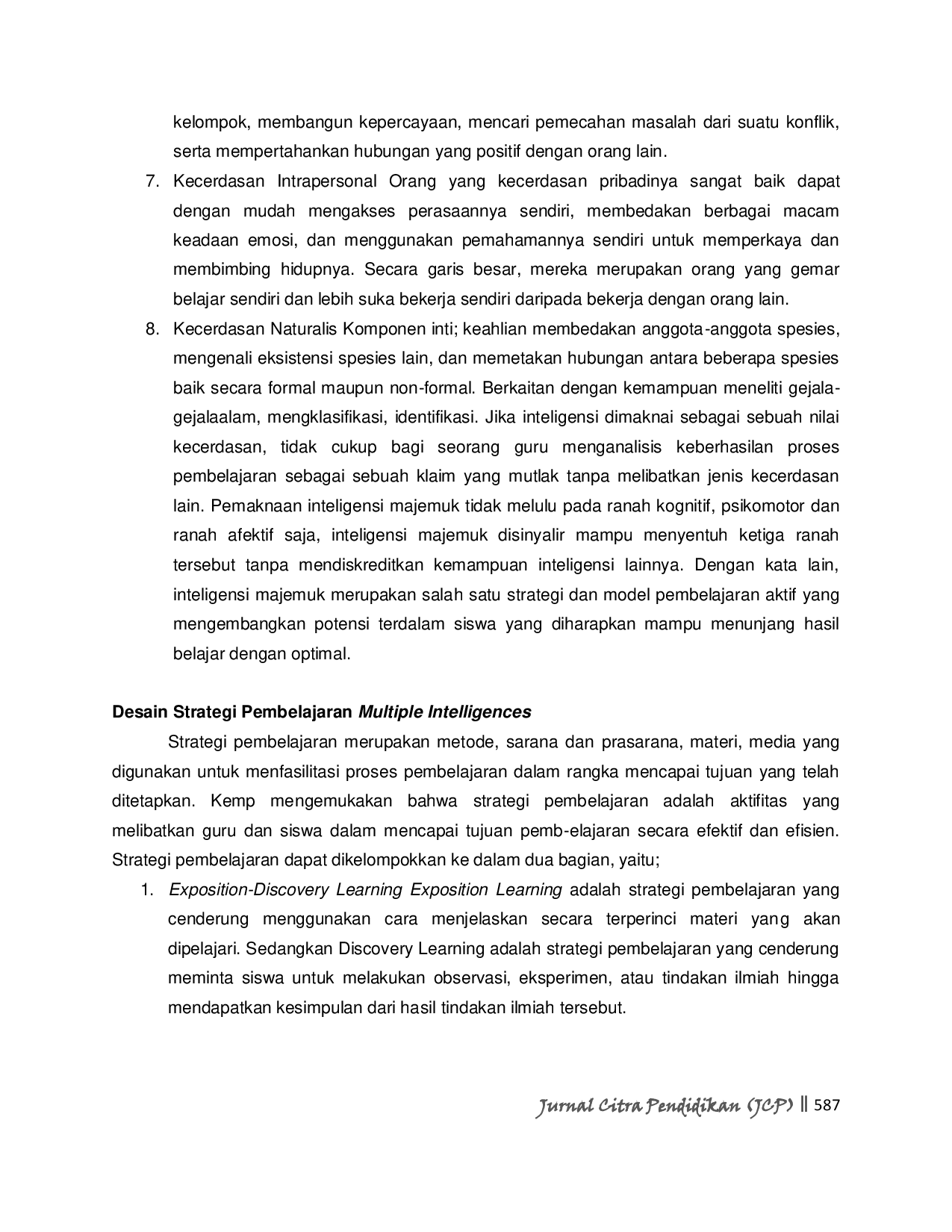 JURIS Strategi Pembelajaran Pendidikan Agama Islam Berbasis Multiple Intelligences Sebagai Upaya Pemecahan Masalah Belajar