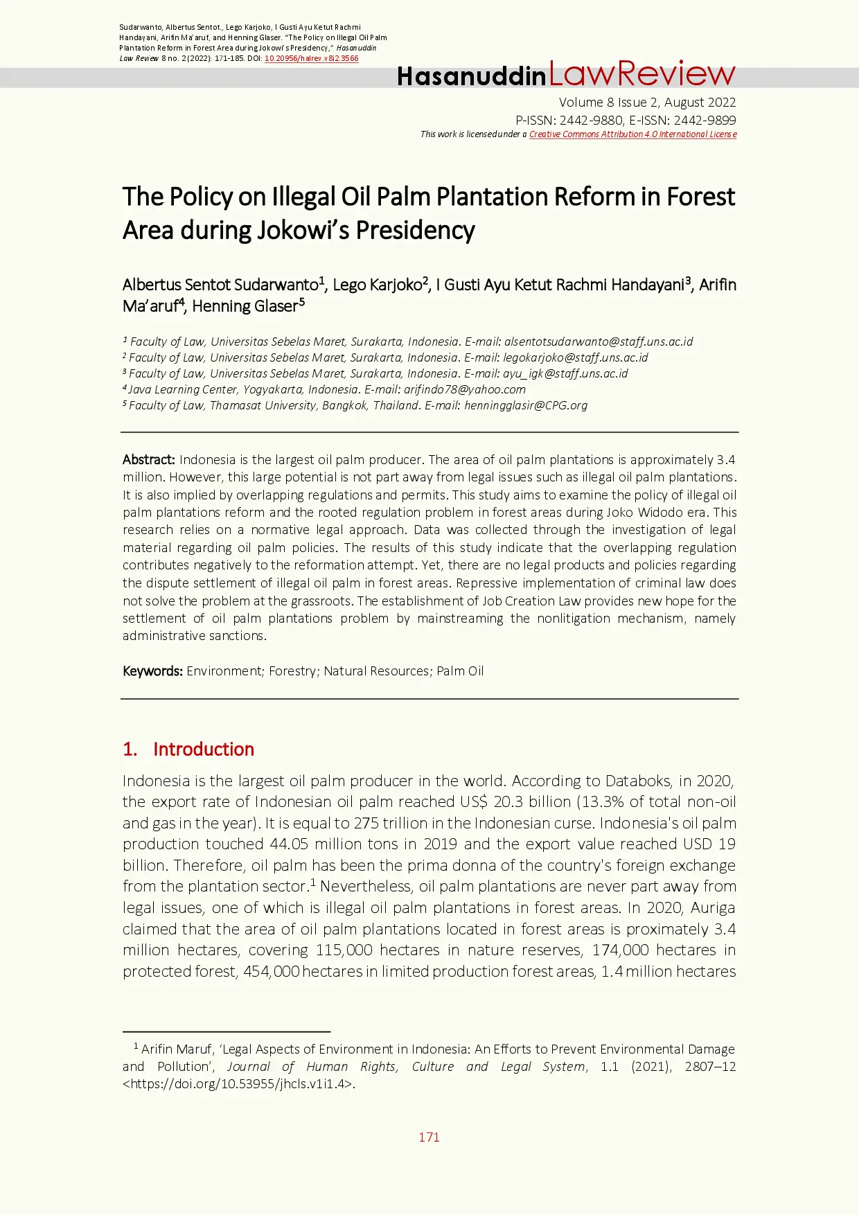 juris The Policy on Illegal Oil Palm Plantation Reform in Forest Area during Jokowi s Presidency