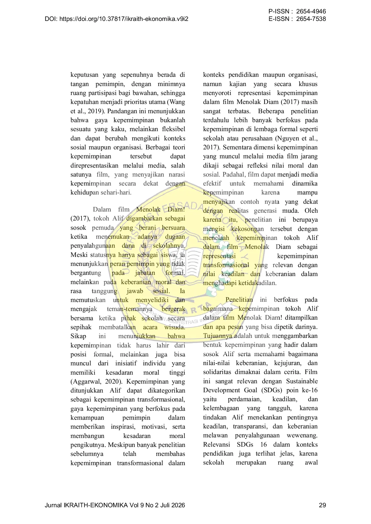 JURIS Representasi Kepemimpinan pada Karakter Alif Film Menolak Diam