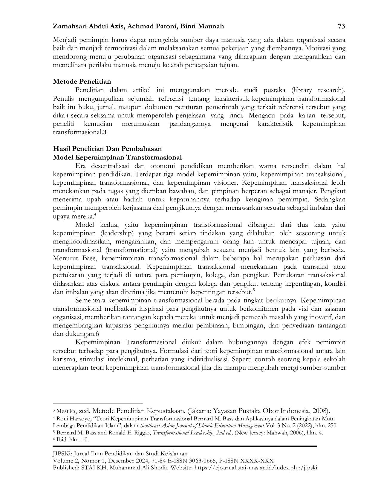 JURIS Karakteristik Kepemimpinan Transformasional