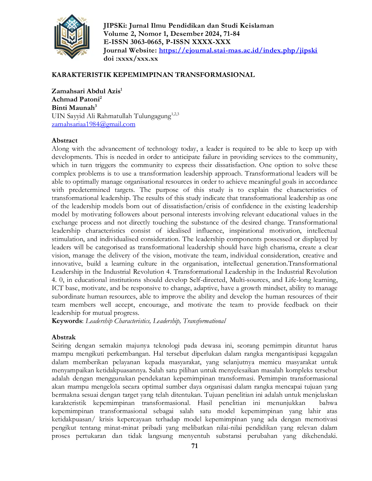 JURIS Karakteristik Kepemimpinan Transformasional