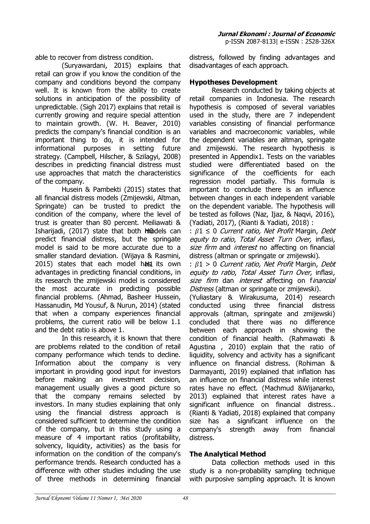 JURIS Analisis Financial Distress Perusahaan Ritel Indonesia