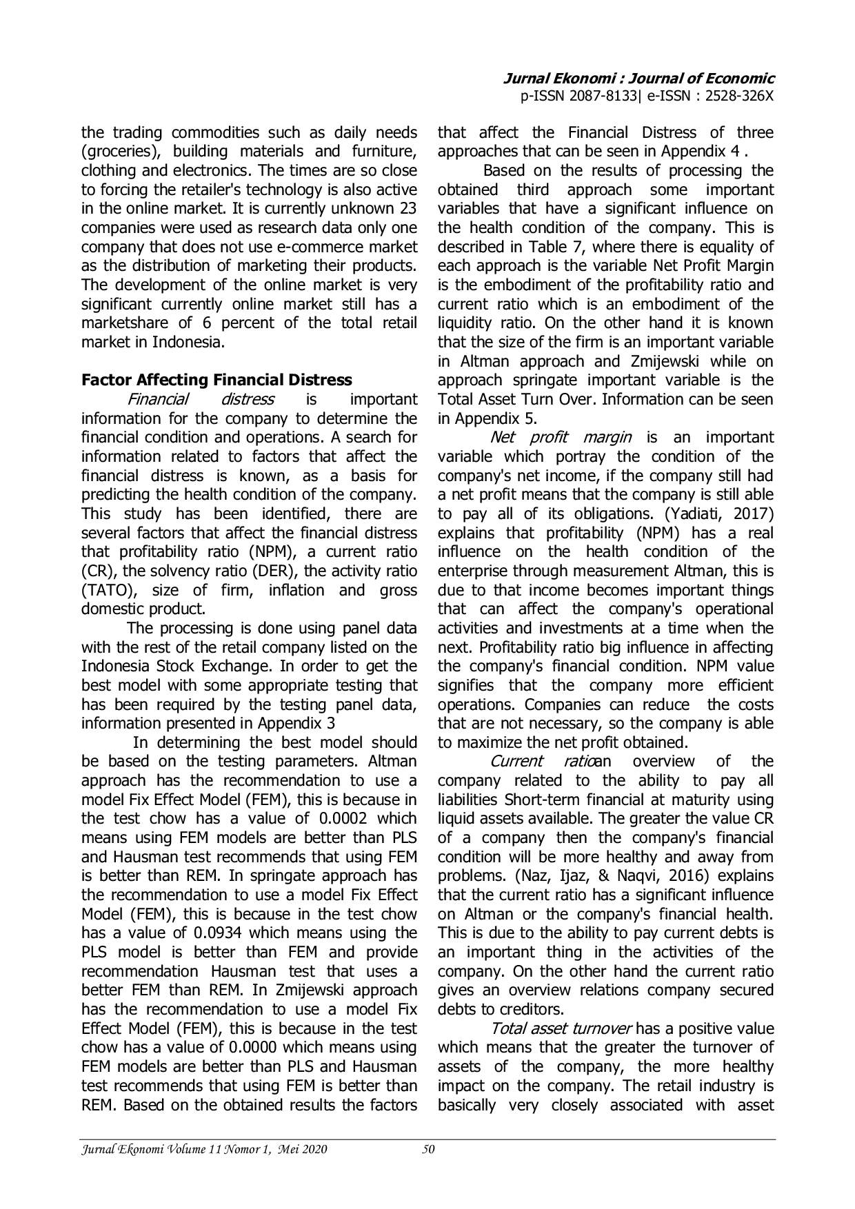 JURIS Analisis Financial Distress Perusahaan Ritel Indonesia